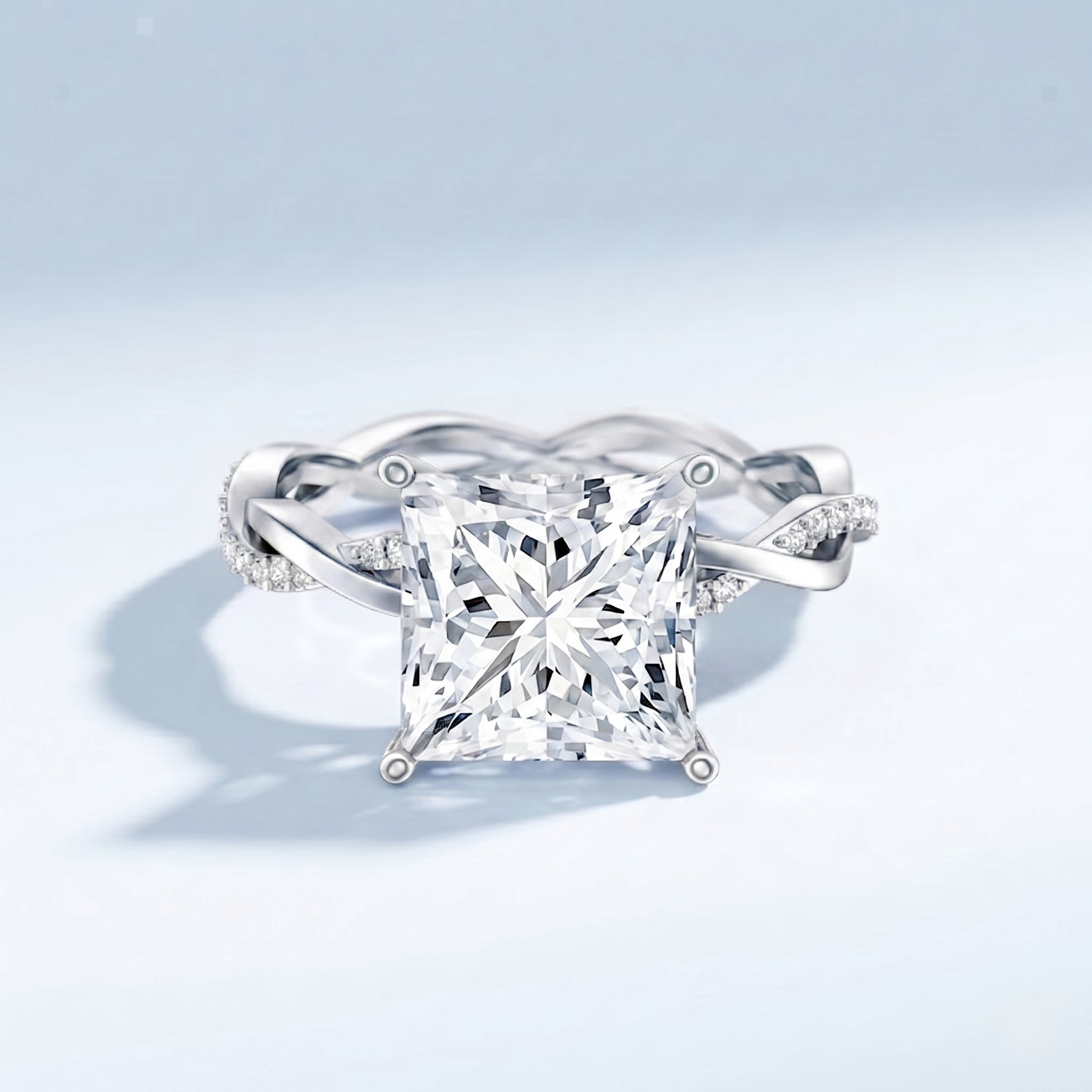 IGI Certified 5 Carat Princess Cut Lab Grown Diamond Huge Engagement Ring with Braided Band Lab - ( E-VS1 ) - Rosec Jewels