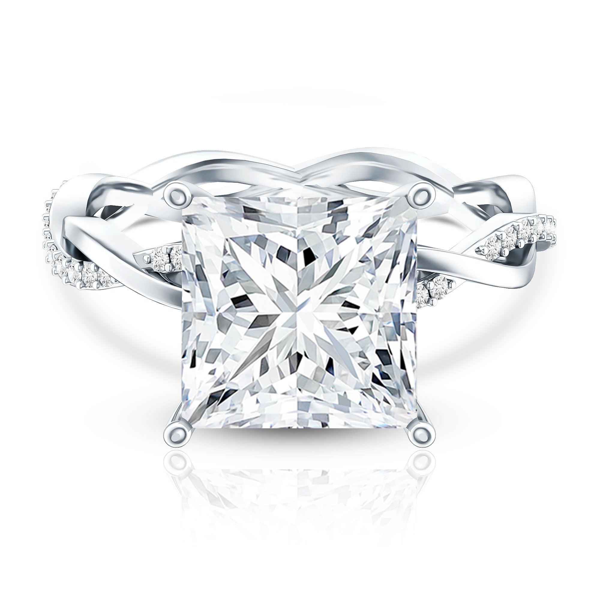 Rosec Jewels-IGI Certified 5 Carat Princess Cut Lab Grown Diamond Huge Engagement Ring with Braided Band