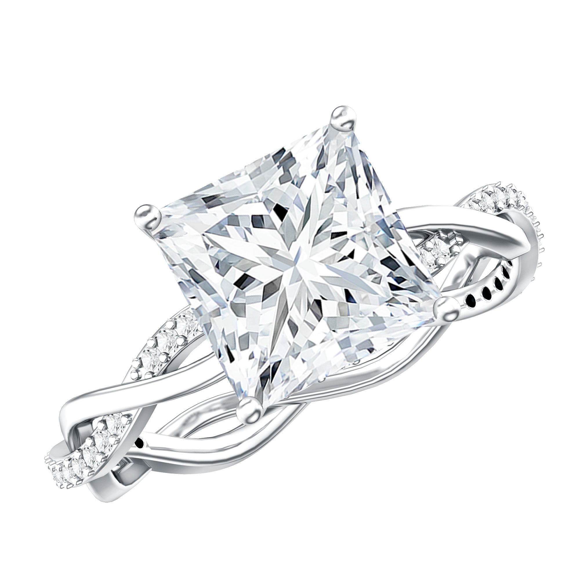 IGI Certified 3 Carat Princess Cut Lab Grown Diamond Hidden Halo Engagement Ring with Infinity Band Lab - ( E-VS1 ) - Rosec Jewels