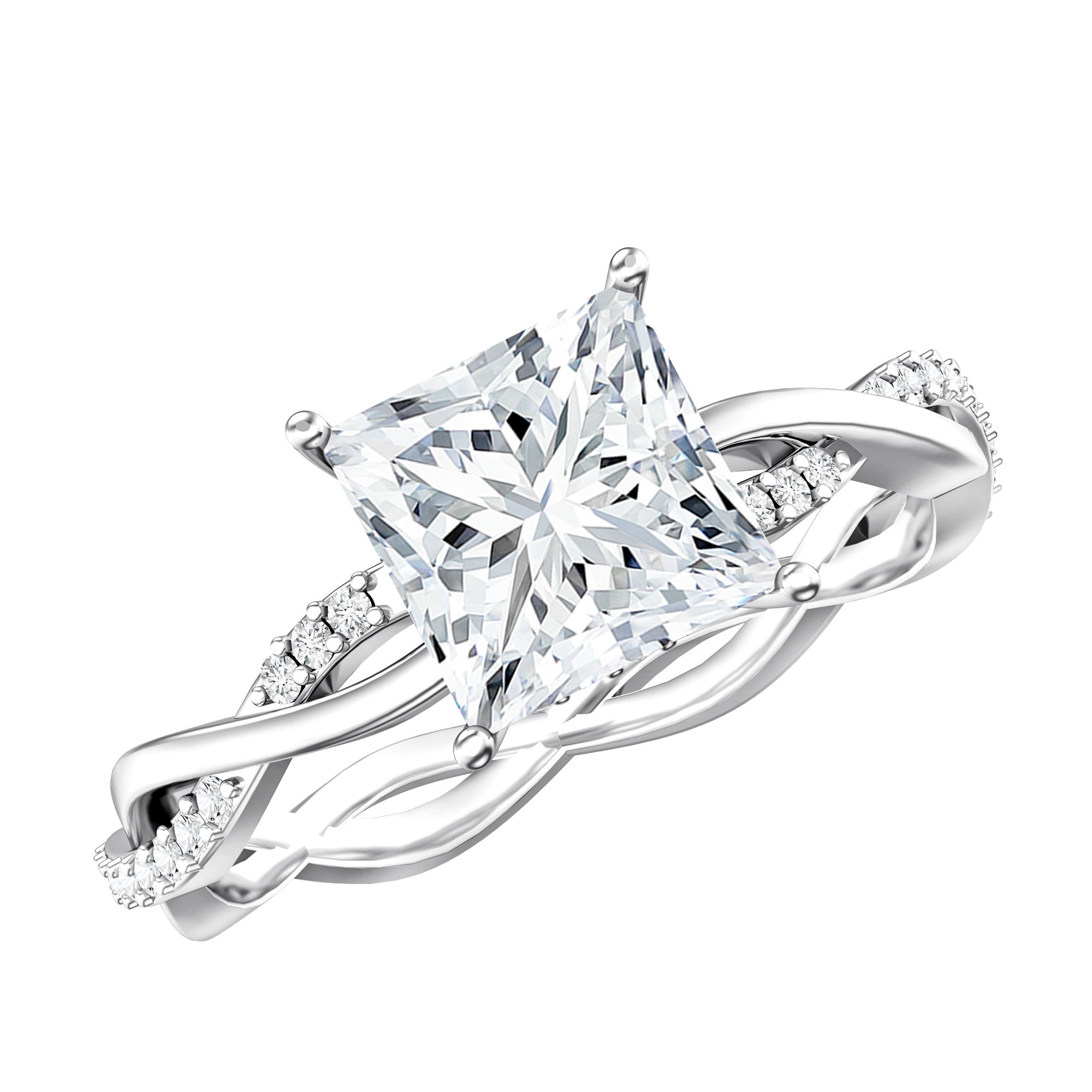 IGI Certified 2 Carat Princess Cut Lab Diamond Braided Engagement Ring with Hidden Halo Lab - ( E-VS1 ) - Rosec Jewels