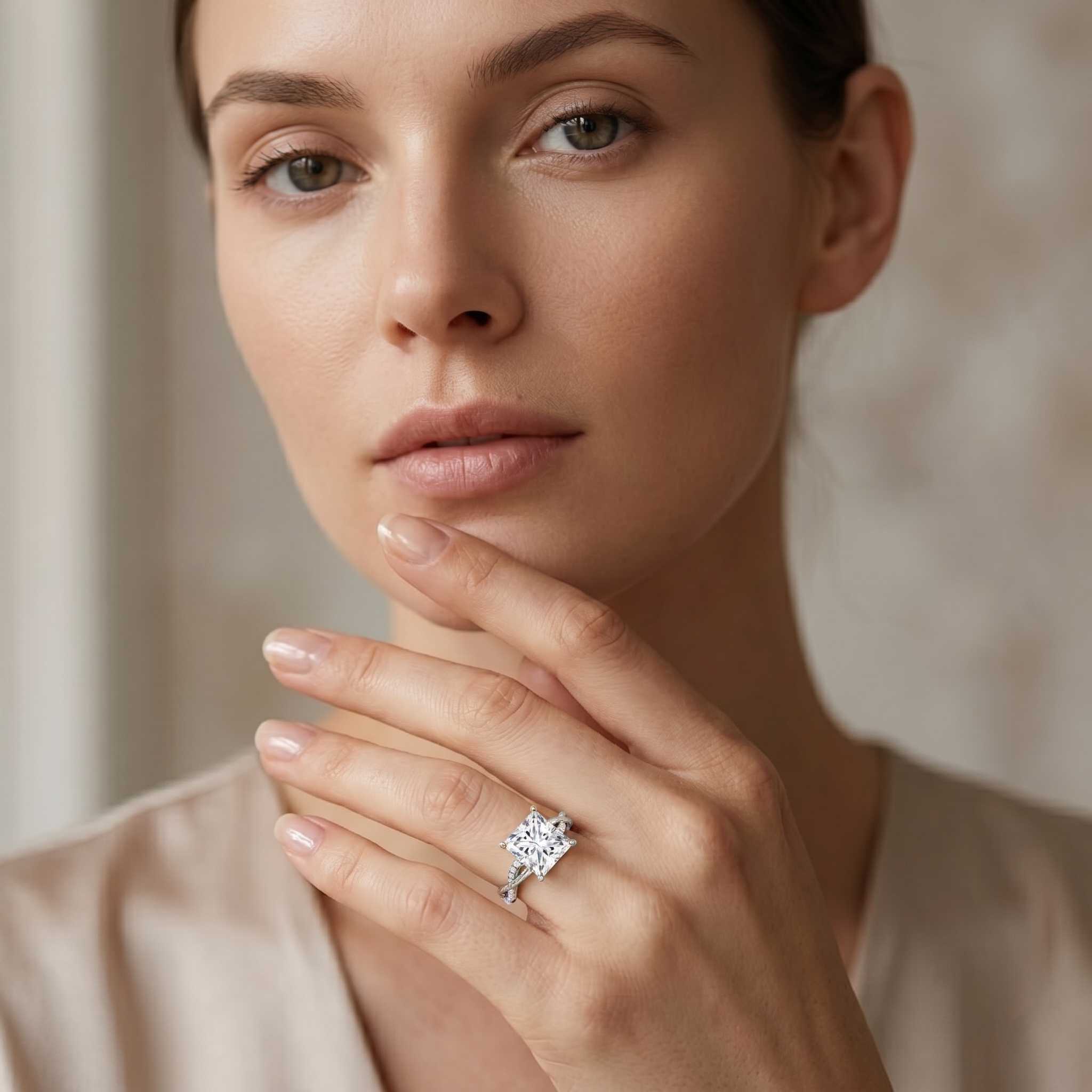 IGI Certified 2 Carat Princess Cut Lab Diamond Braided Engagement Ring with Hidden Halo Lab - ( E-VS1 ) - Rosec Jewels