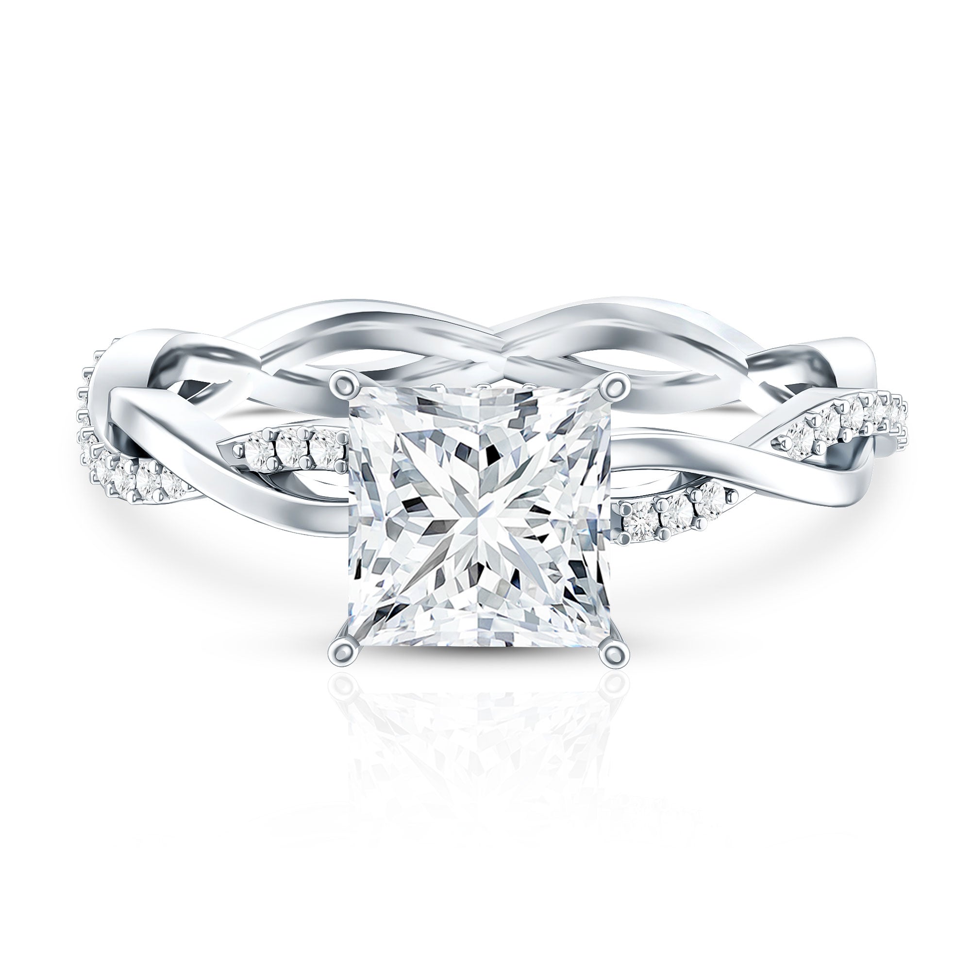 Rosec Jewels-IGI Certified 2 Carat Princess Cut Lab Diamond Braided Engagement Ring with Hidden Halo