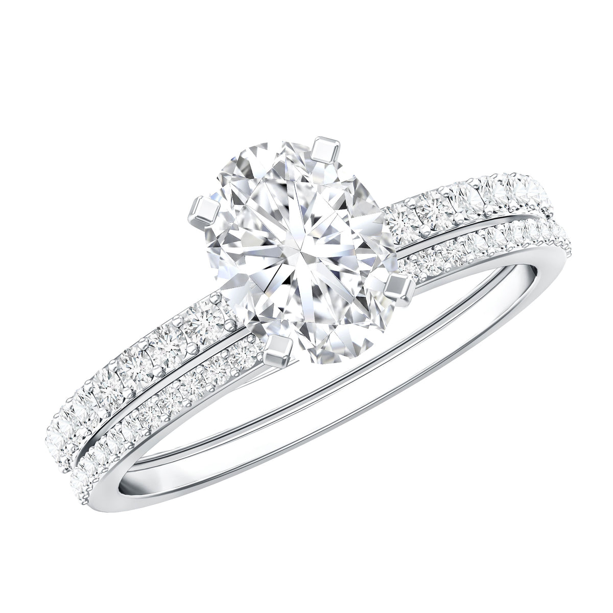 IGI Certified 1 Carat Lab Grown Diamond Engagement Ring with Wedding Band Set Lab - ( E-VS1 ) - Rosec Jewels