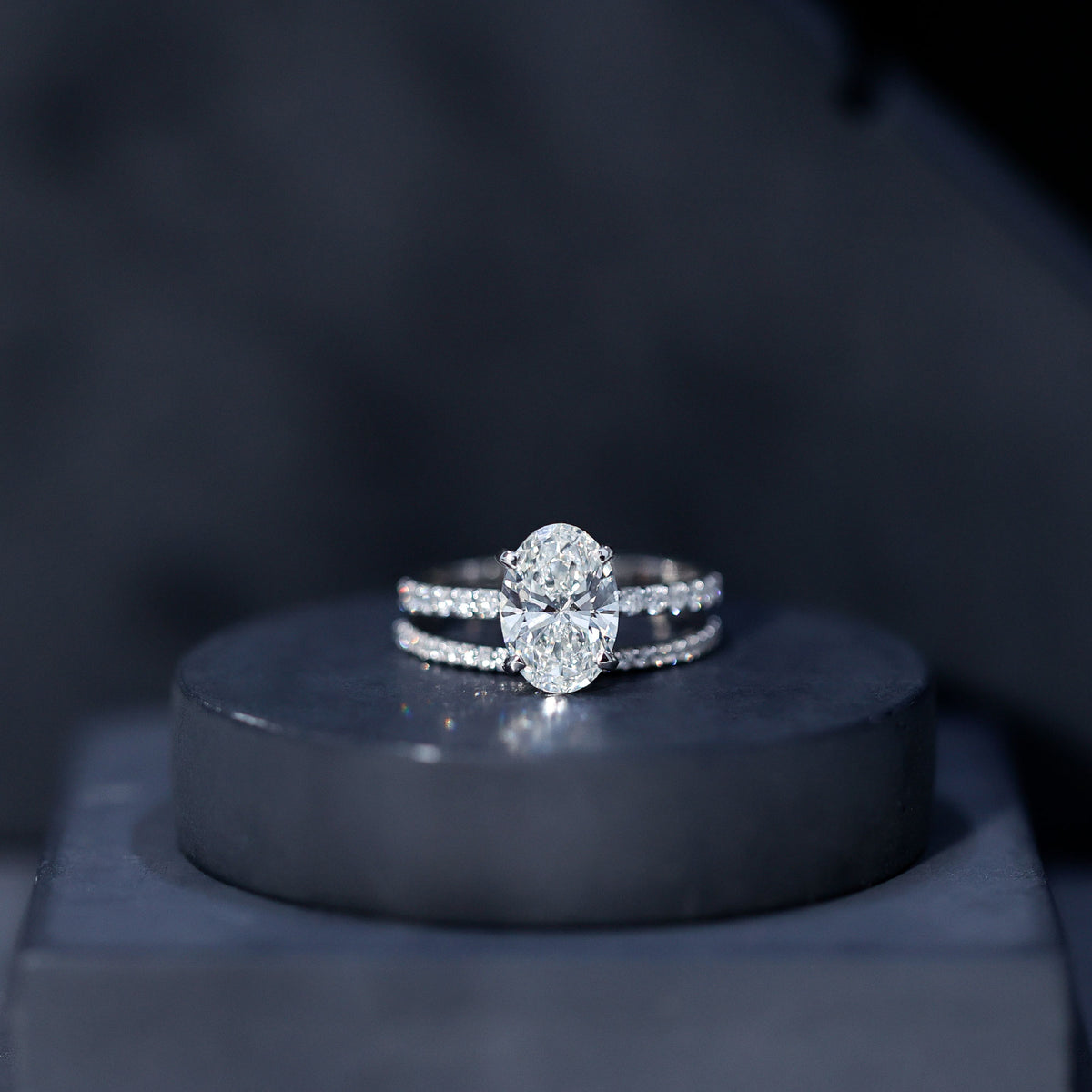 3 Carat Oval Shaped Lab Grown Diamond Bridal Ring Set with IGI Certificate Lab - ( E-VS1 ) - Rosec Jewels