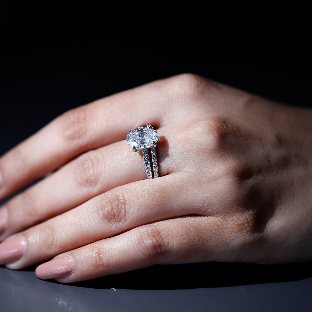 3 Carat Oval Shaped Lab Grown Diamond Bridal Ring Set with IGI Certificate Lab - ( E-VS1 ) - Rosec Jewels