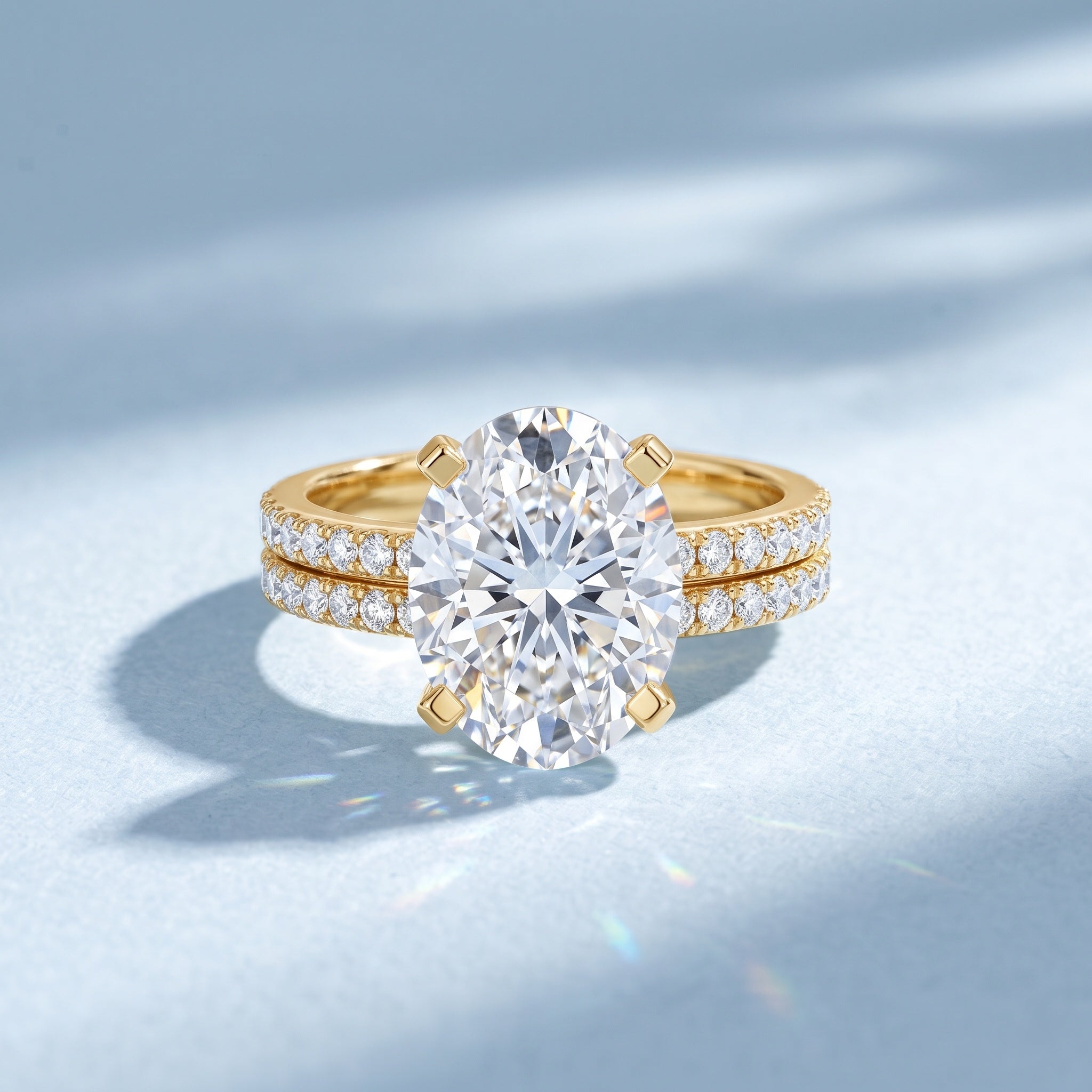 3 Carat Oval Shaped Lab Grown Diamond Bridal Ring Set with IGI Certificate Lab - ( E-VS1 ) - Rosec Jewels