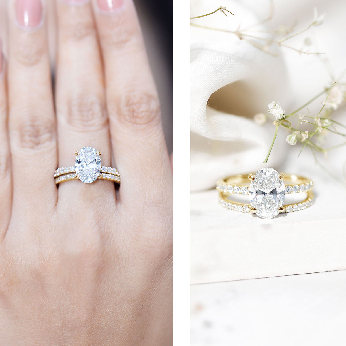 3 Carat Oval Shaped Lab Grown Diamond Bridal Ring Set with IGI Certificate Lab - ( E-VS1 ) - Rosec Jewels