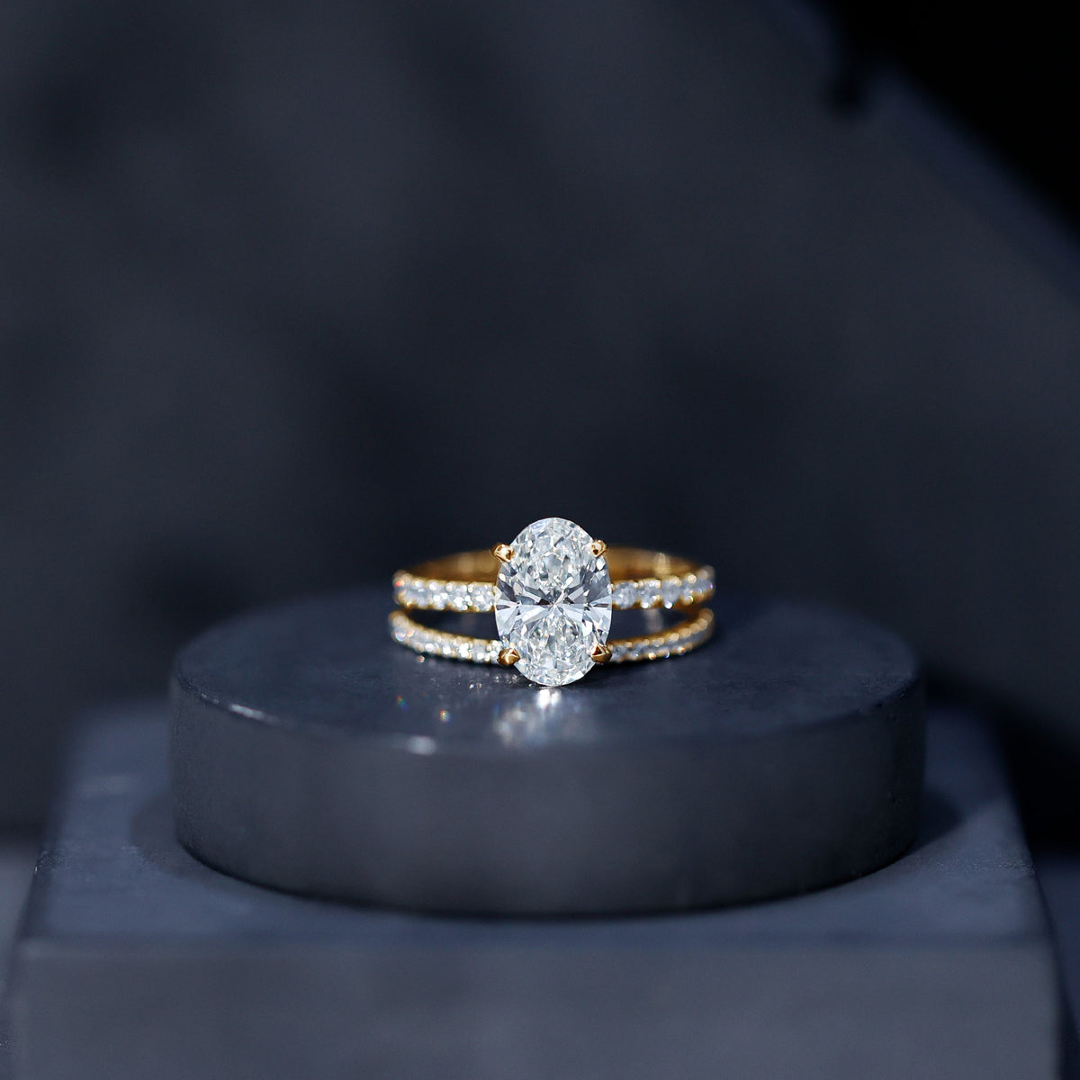 3 Carat Oval Shaped Lab Grown Diamond Bridal Ring Set with IGI Certificate Lab - ( E-VS1 ) - Rosec Jewels