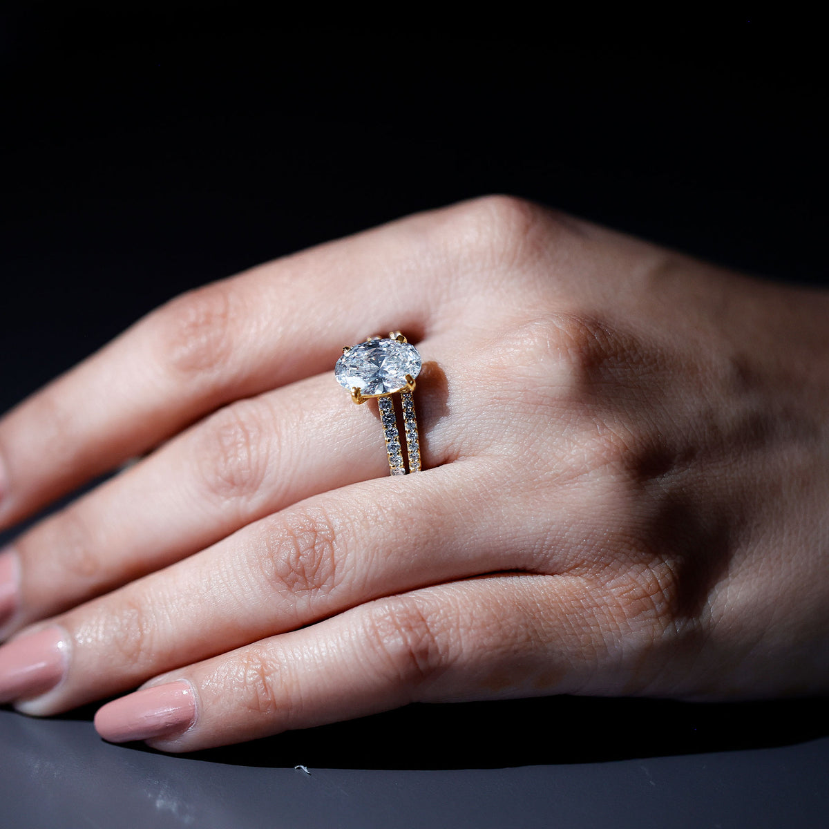 3 Carat Oval Shaped Lab Grown Diamond Bridal Ring Set with IGI Certificate Lab - ( E-VS1 ) - Rosec Jewels