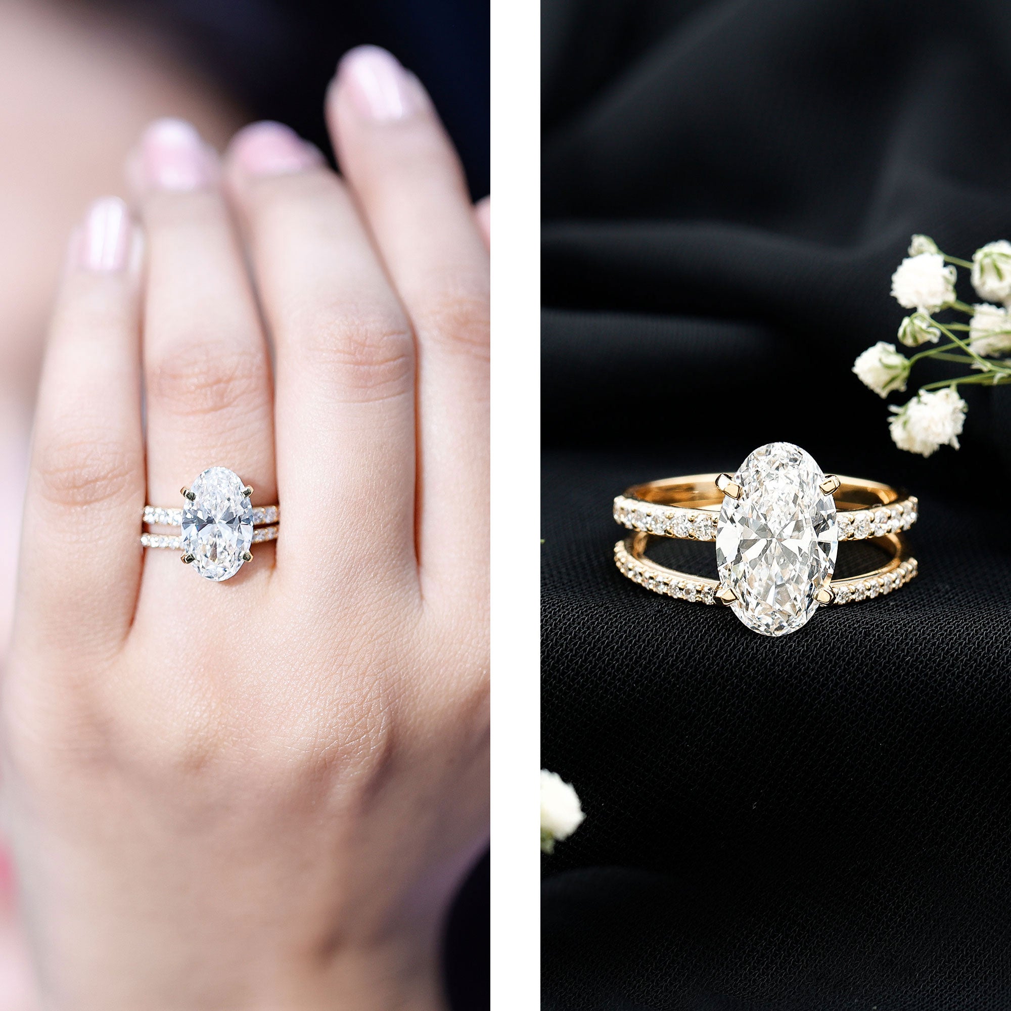 4 Carat Huge Oval Lab Grown Diamond Solitaire Bridal Ring Set with IGI Certificate Lab - ( E-VS1 ) - Rosec Jewels