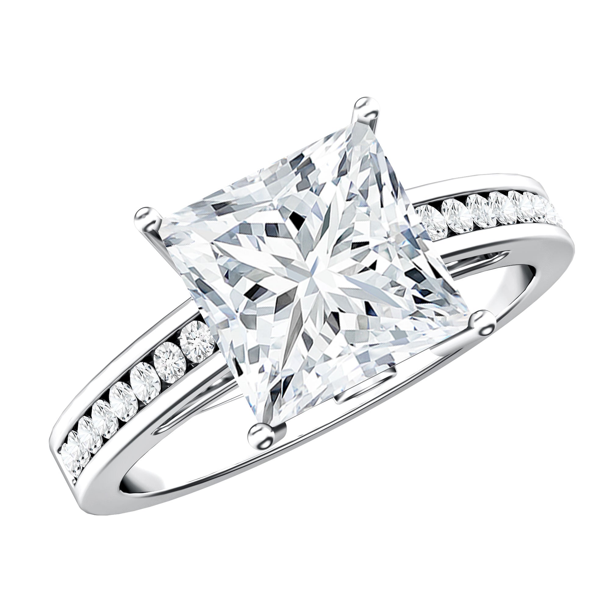 Solitaire Princess Cut Lab Grown Diamond Engagement Ring 4 Carat IGI Certified Lab - ( E-VS1 ) - Rosec Jewels