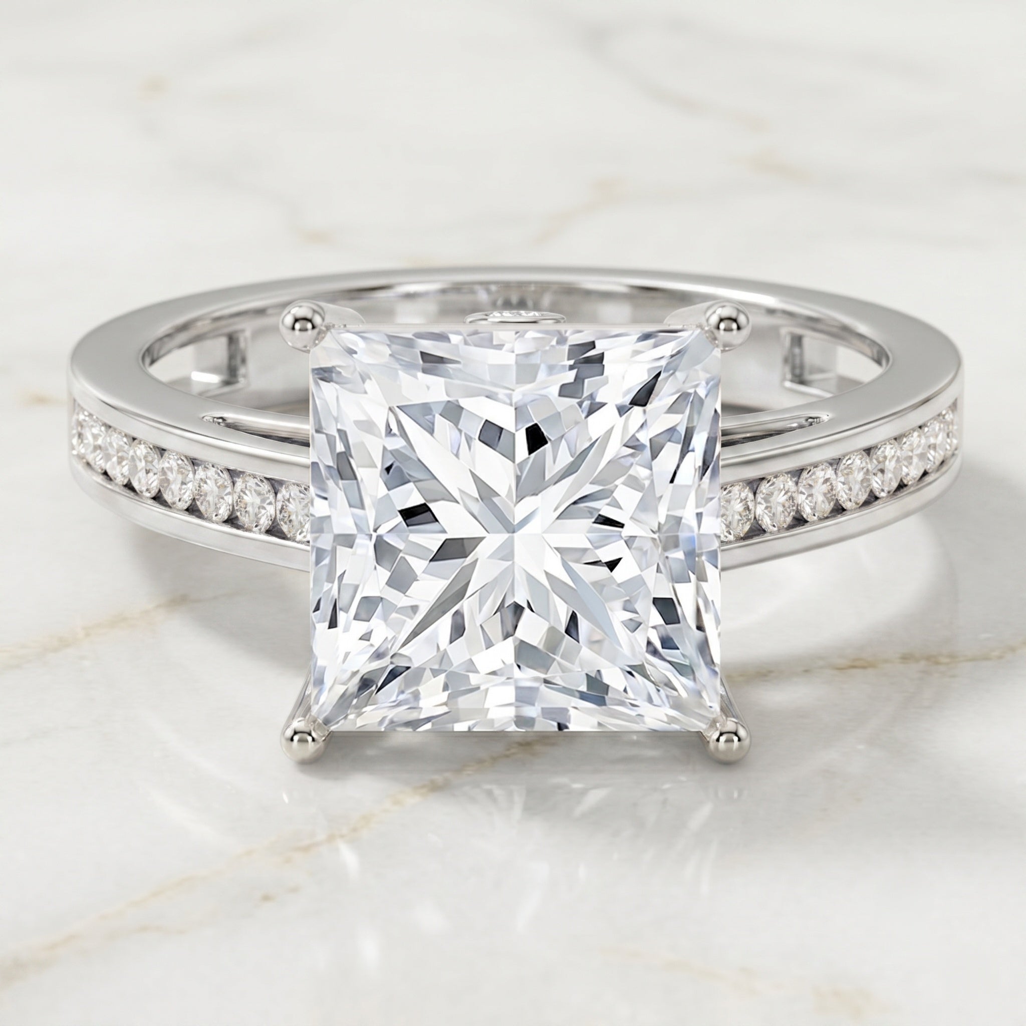 Solitaire 5 Carat Lab Grown Diamond Princess Cut Engagement Ring IGI Certified Lab - ( E-VS1 ) - Rosec Jewels
