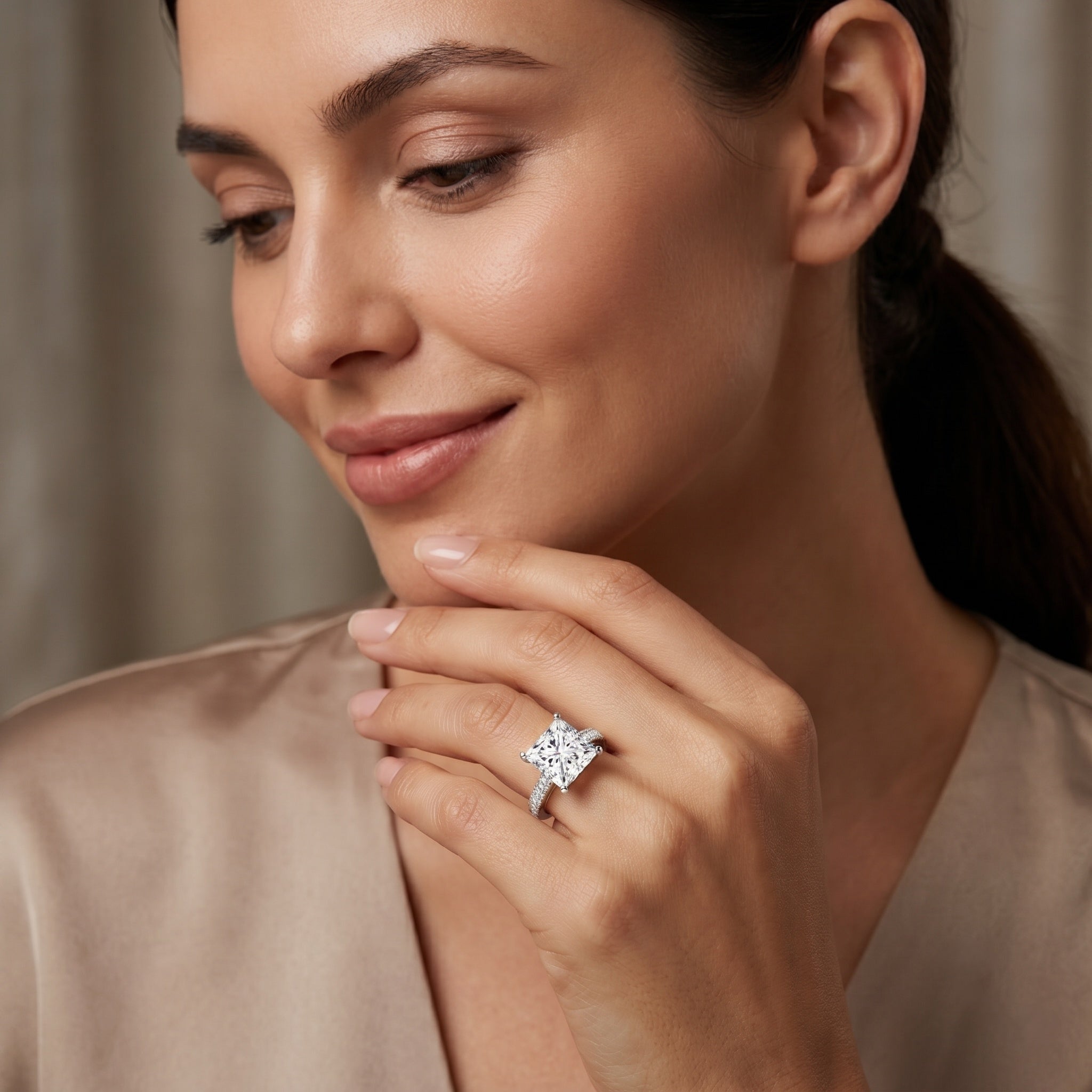 Solitaire 5 Carat Lab Grown Diamond Princess Cut Engagement Ring IGI Certified Lab - ( E-VS1 ) - Rosec Jewels