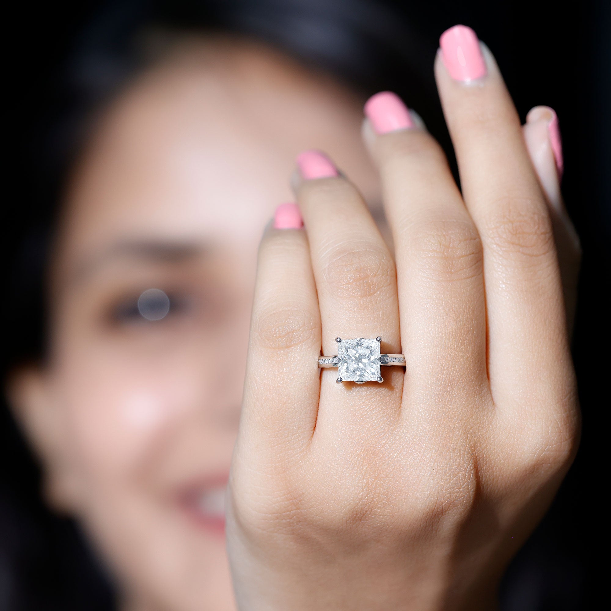 IGI Certified Lab Grown Diamond 3 Carat Engagement Ring with Side Stones Lab - ( E-VS1 ) - Rosec Jewels