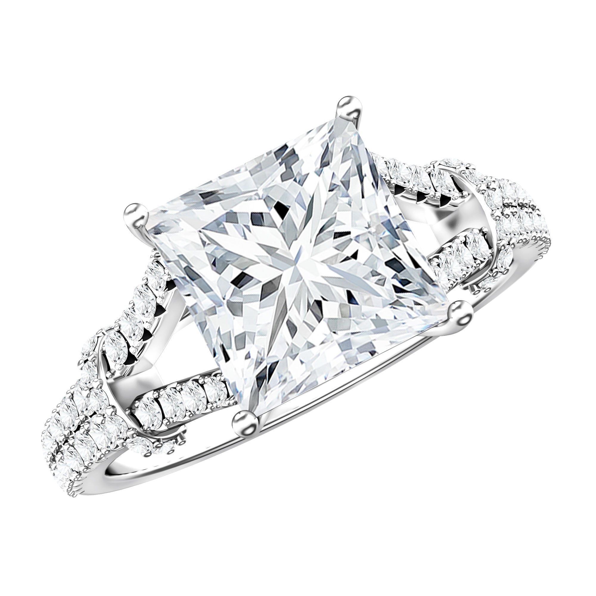 Rosec Jewels-IGI Certified Princess Cut Lab Grown Diamond 4 Carat Engagement Ring in Split Shank