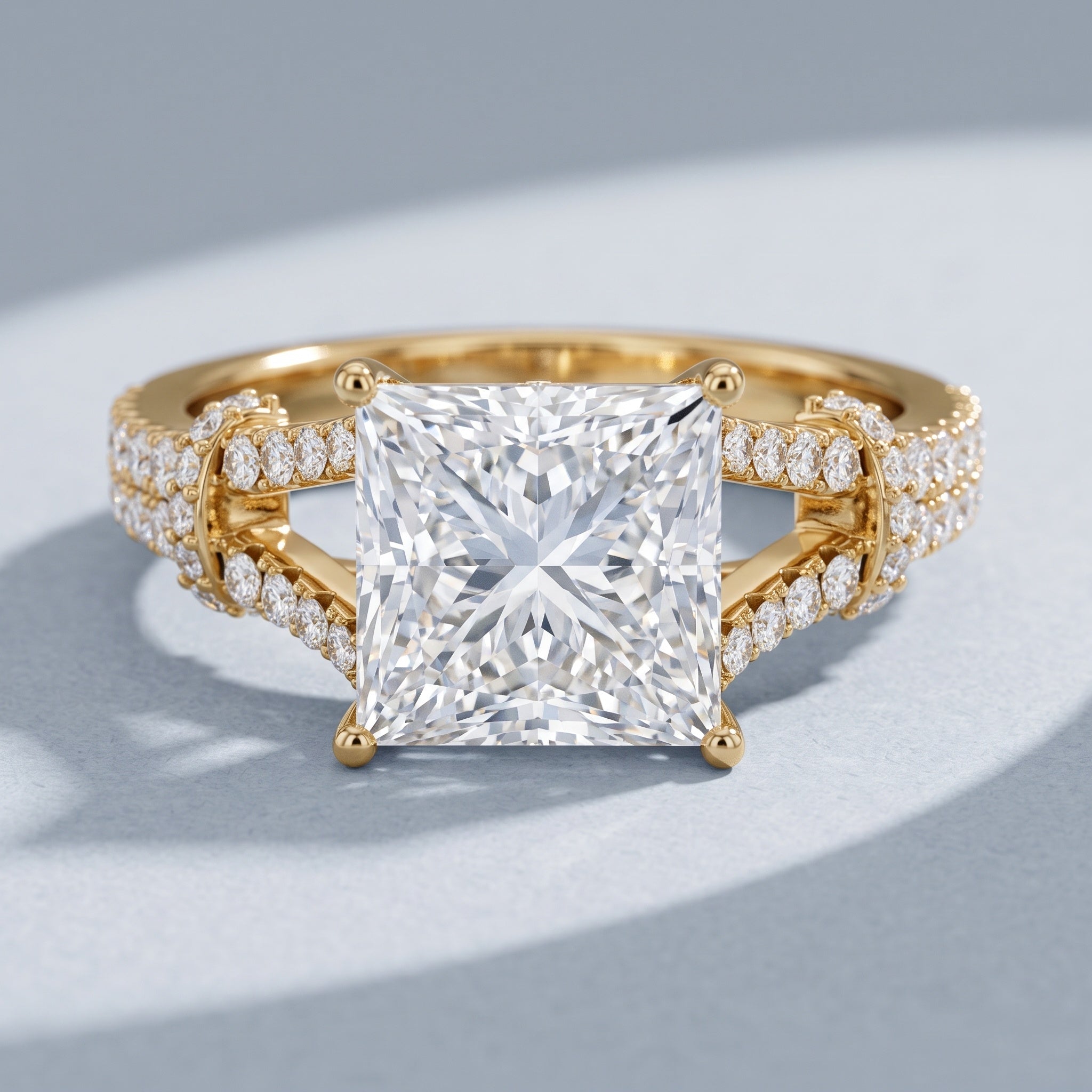 IGI Certified Princess Cut Lab Grown Diamond 4 Carat Engagement Ring in Split Shank Lab - ( E-VS1 ) - Rosec Jewels