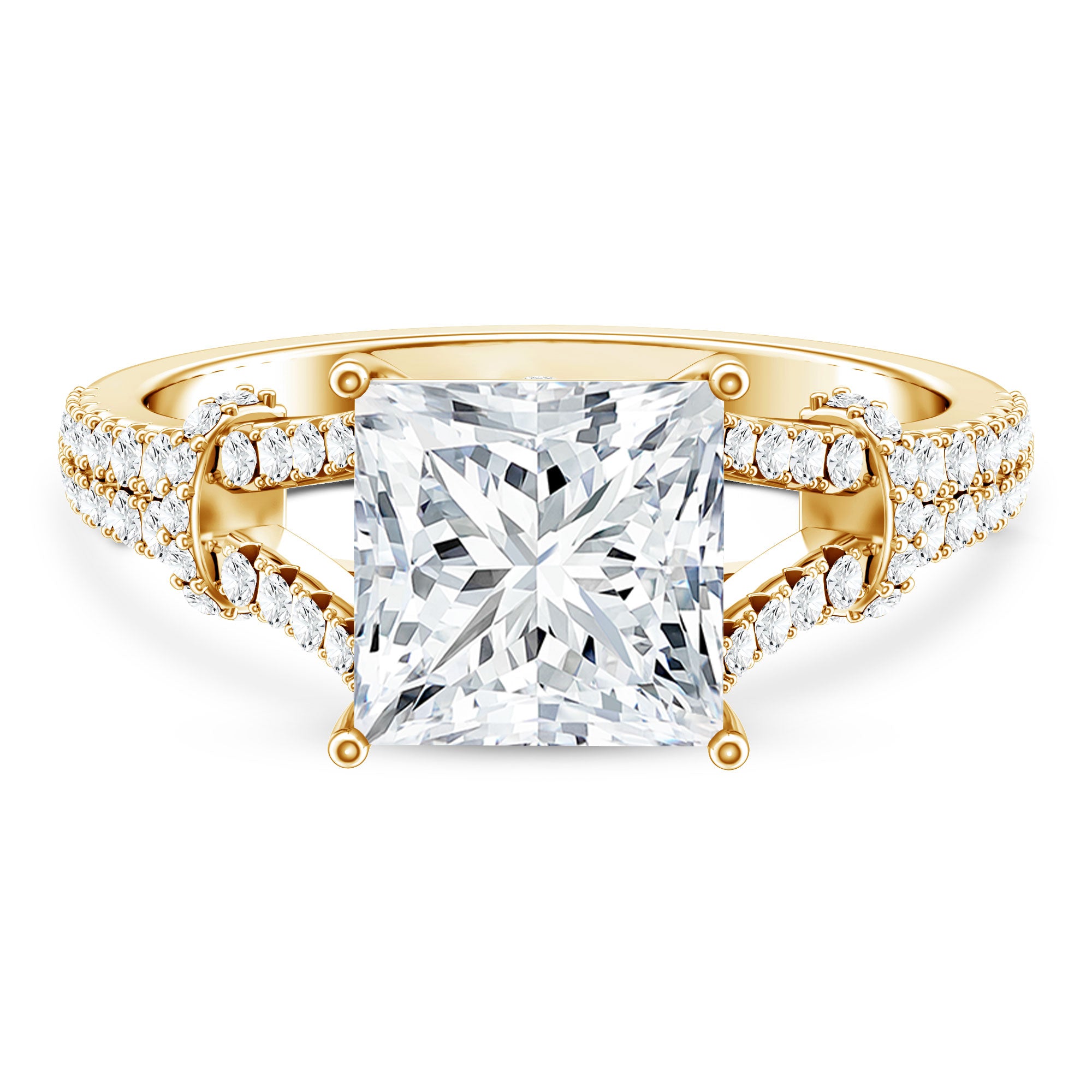 Rosec Jewels-IGI Certified Princess Cut Lab Grown Diamond 4 Carat Engagement Ring in Split Shank