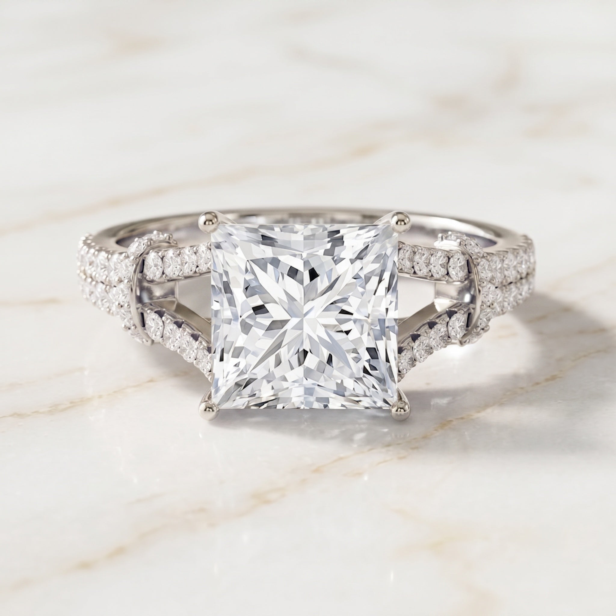 IGI Certified Big 5 Carat Lab Grown Diamond Princess Cut Engagement Ring with Split Shank Lab - ( E-VS1 ) - Rosec Jewels