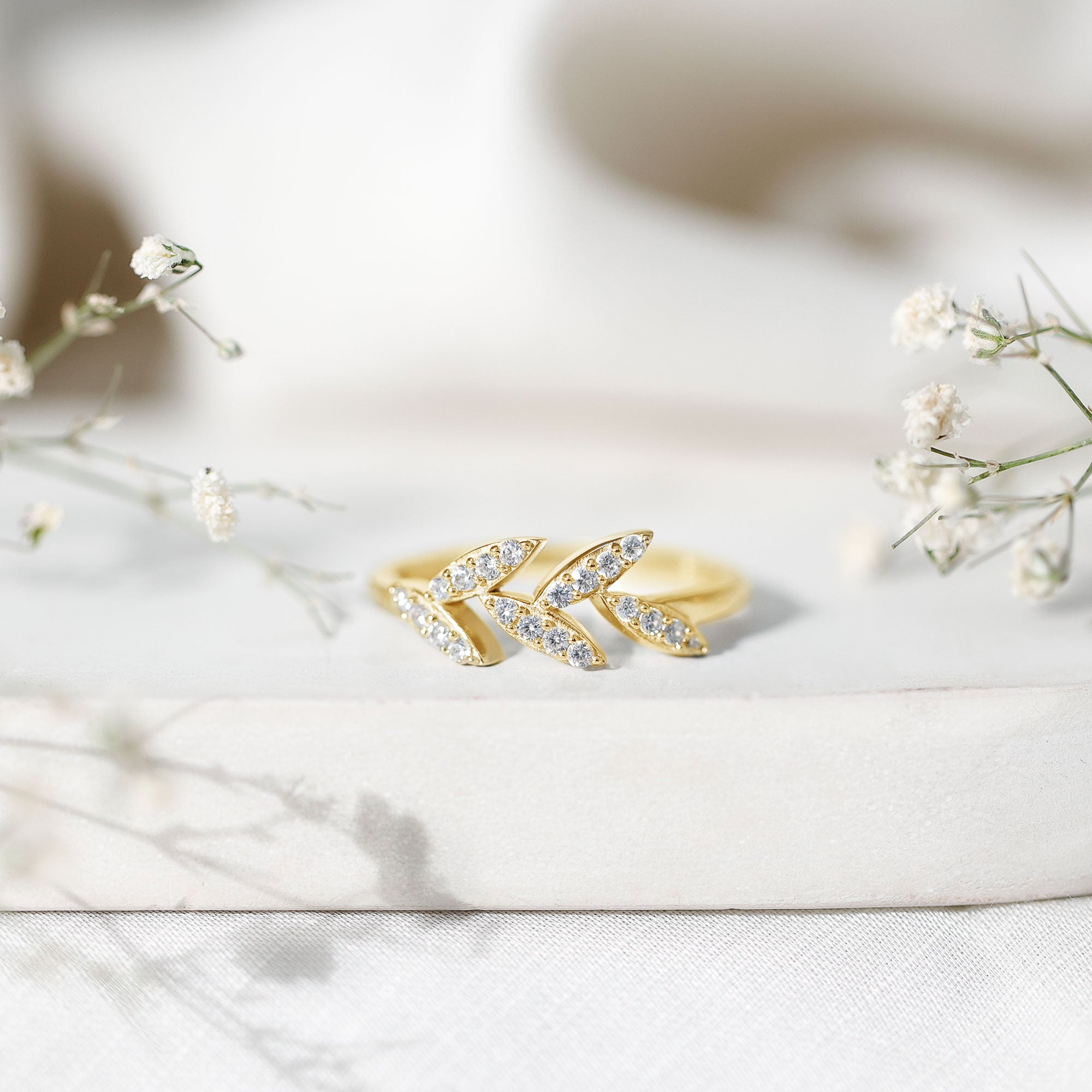 Nature Inspired Lab Grown Diamond Olive Leaf Branch Ring Lab - ( EF-VS ) - Rosec Jewels