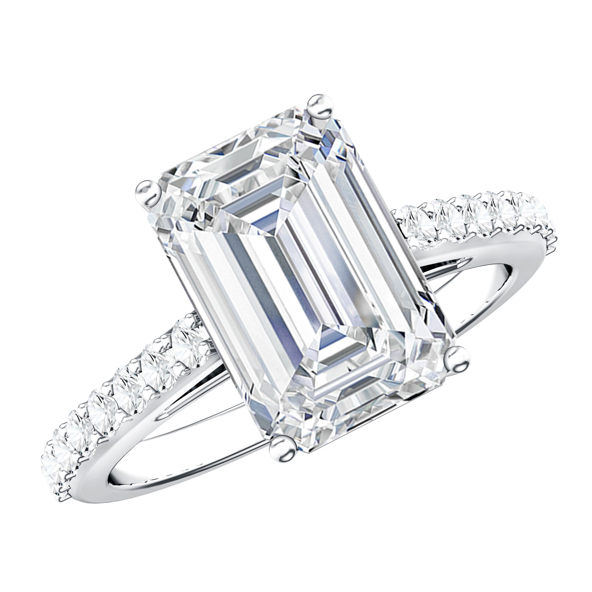 IGI Certified 4 Carat Emerald Cut Lab Grown Diamond Engagement Ring with Hidden Halo Lab - ( E-VS1 ) - Rosec Jewels