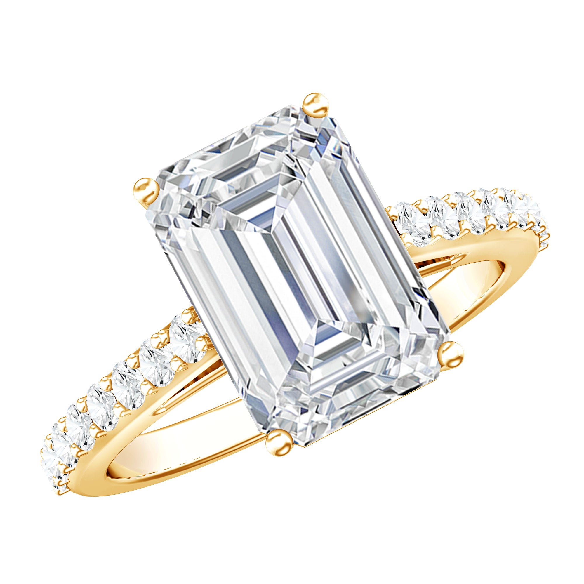 IGI Certified 4 Carat Emerald Cut Lab Grown Diamond Engagement Ring with Hidden Halo Lab - ( E-VS1 ) - Rosec Jewels