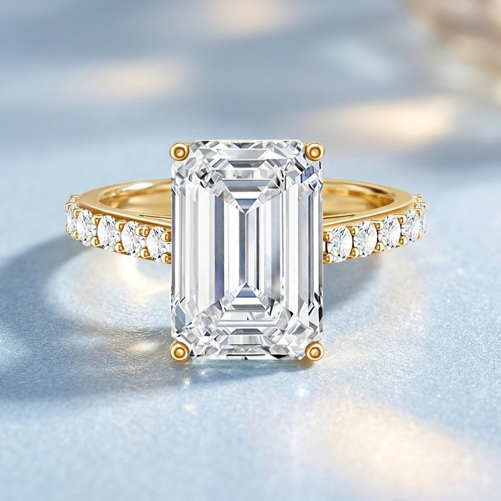 IGI Certified 4 Carat Emerald Cut Lab Grown Diamond Engagement Ring with Hidden Halo Lab - ( E-VS1 ) - Rosec Jewels