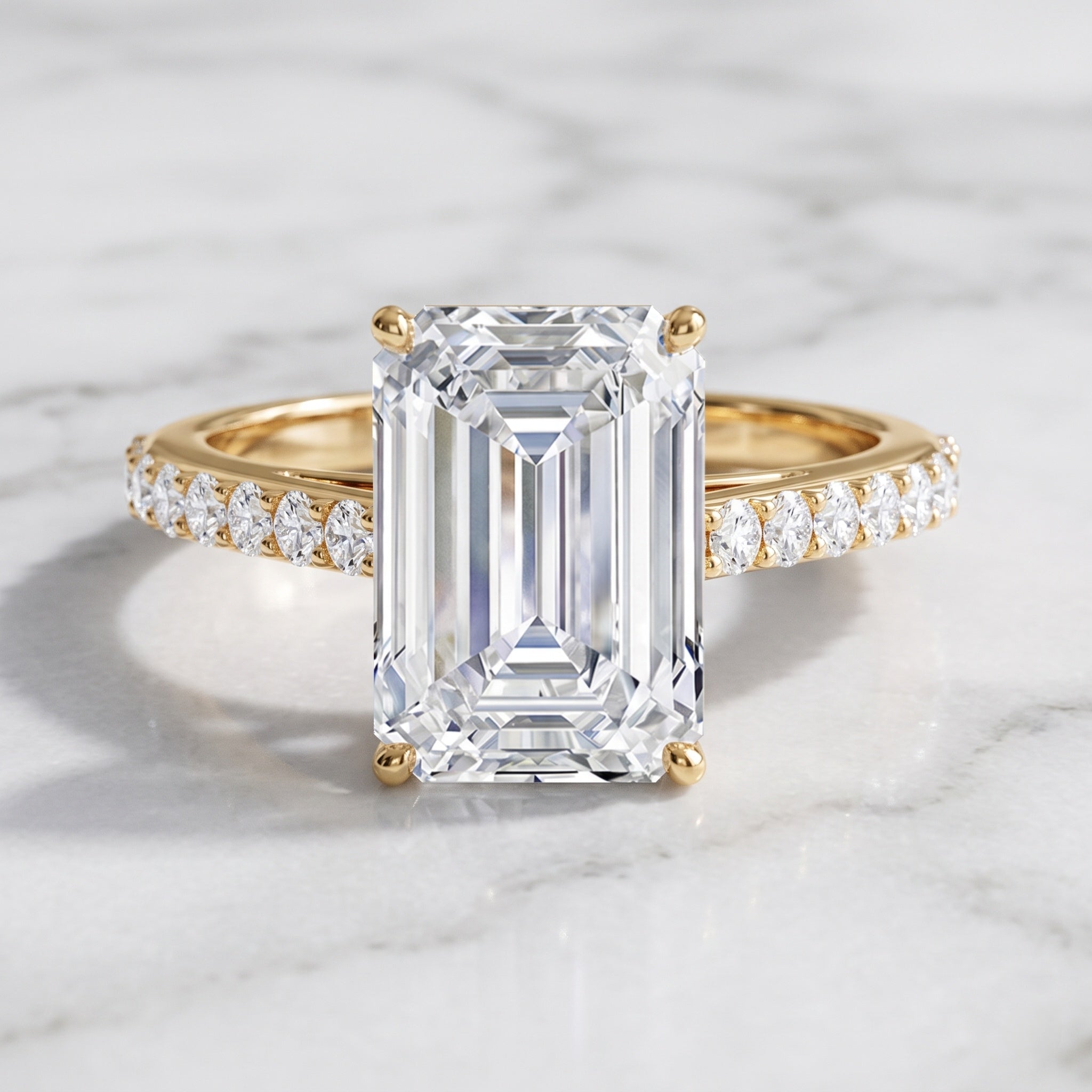 IGI Certified 4 Carat Emerald Cut Lab Grown Diamond Engagement Ring with Hidden Halo Lab - ( E-VS1 ) - Rosec Jewels