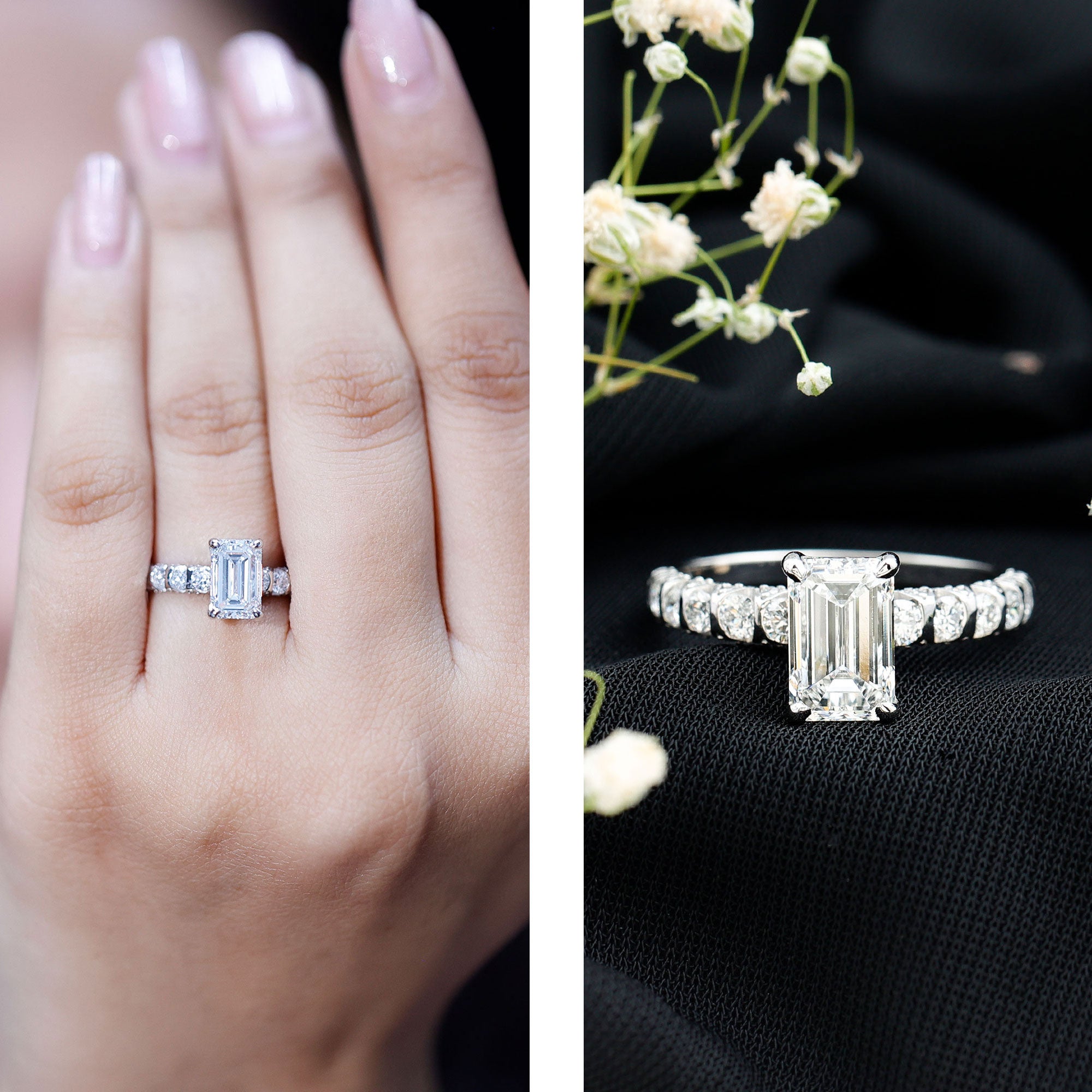 IGI Certified Lab Grown Diamond 2 Carat Emerald Cut Engagement Ring Lab - ( E-VS1 ) - Rosec Jewels