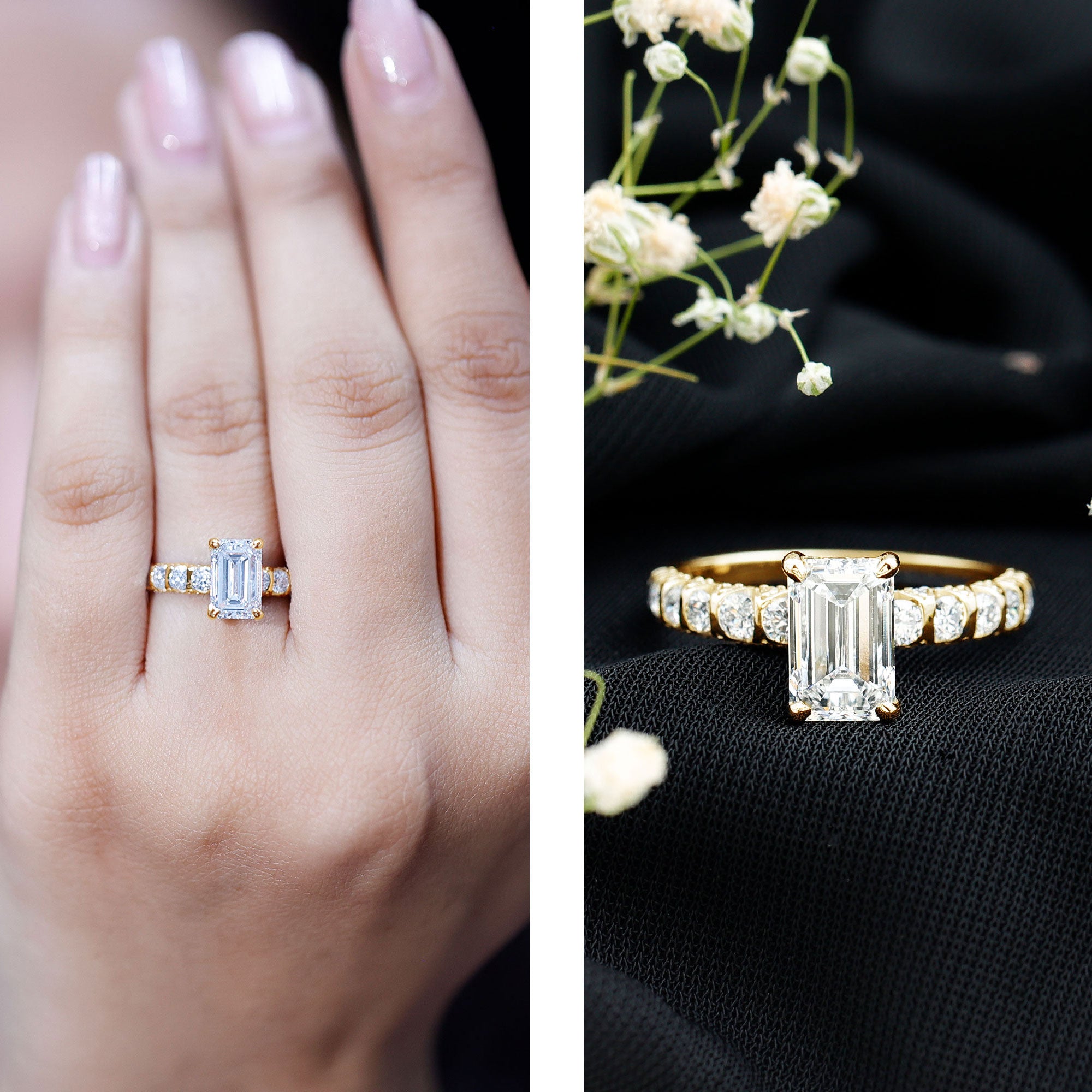 IGI Certified Lab Grown Diamond 2 Carat Emerald Cut Engagement Ring Lab - ( E-VS1 ) - Rosec Jewels