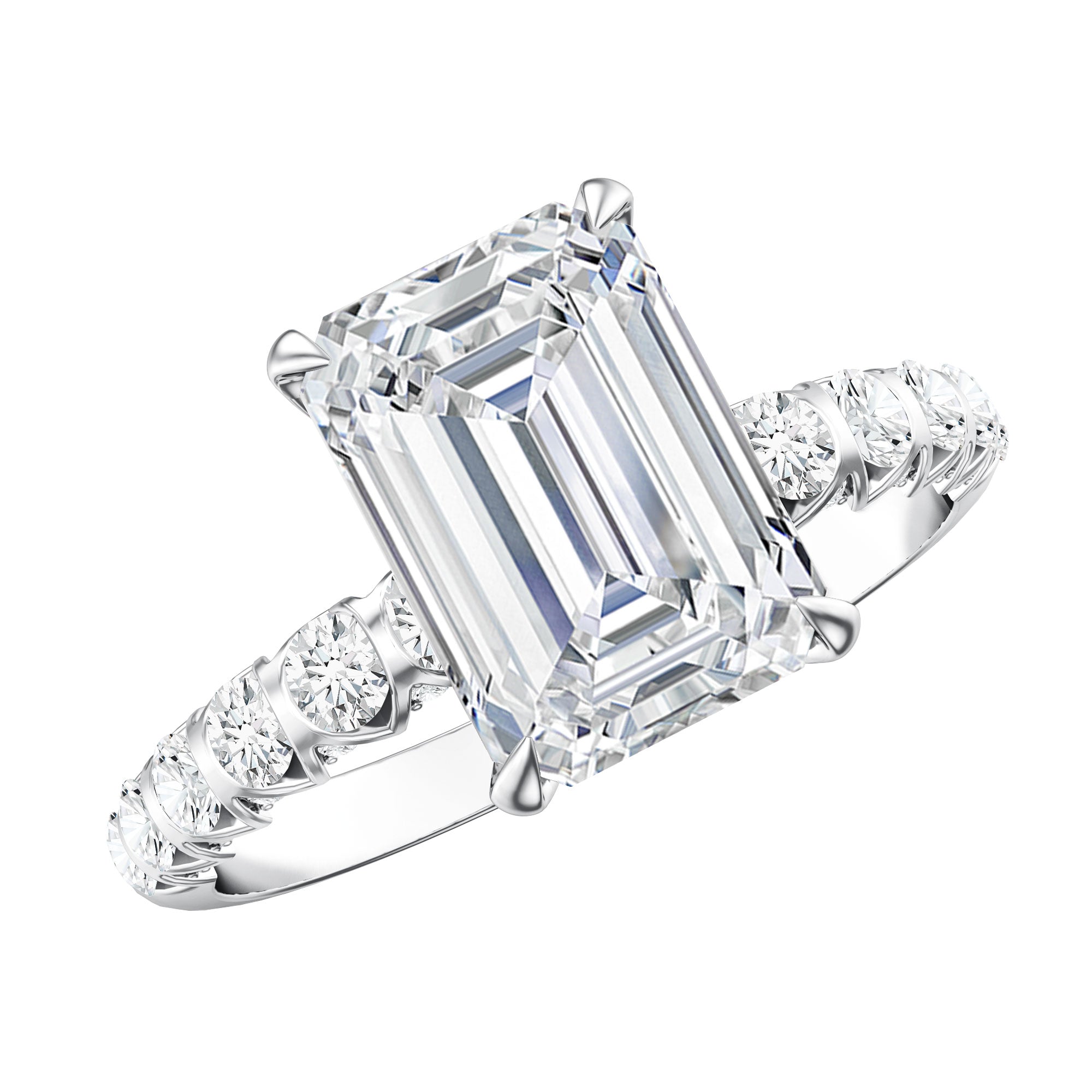 IGI Certified 3 Carat Emerald Cut Lab Grown Diamond Engagement Ring with Side Stones Lab - ( E-VS1 ) - Rosec Jewels
