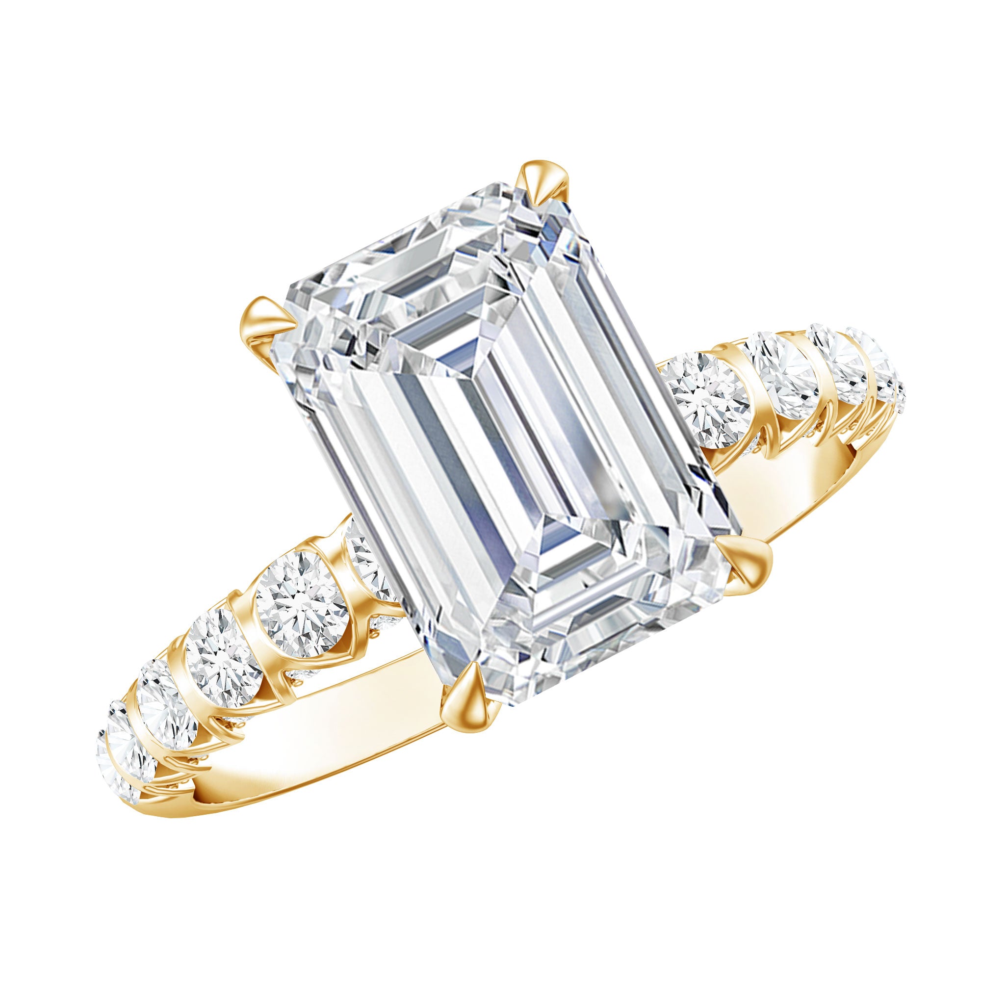 IGI Certified 3 Carat Emerald Cut Lab Grown Diamond Engagement Ring with Side Stones Lab - ( E-VS1 ) - Rosec Jewels