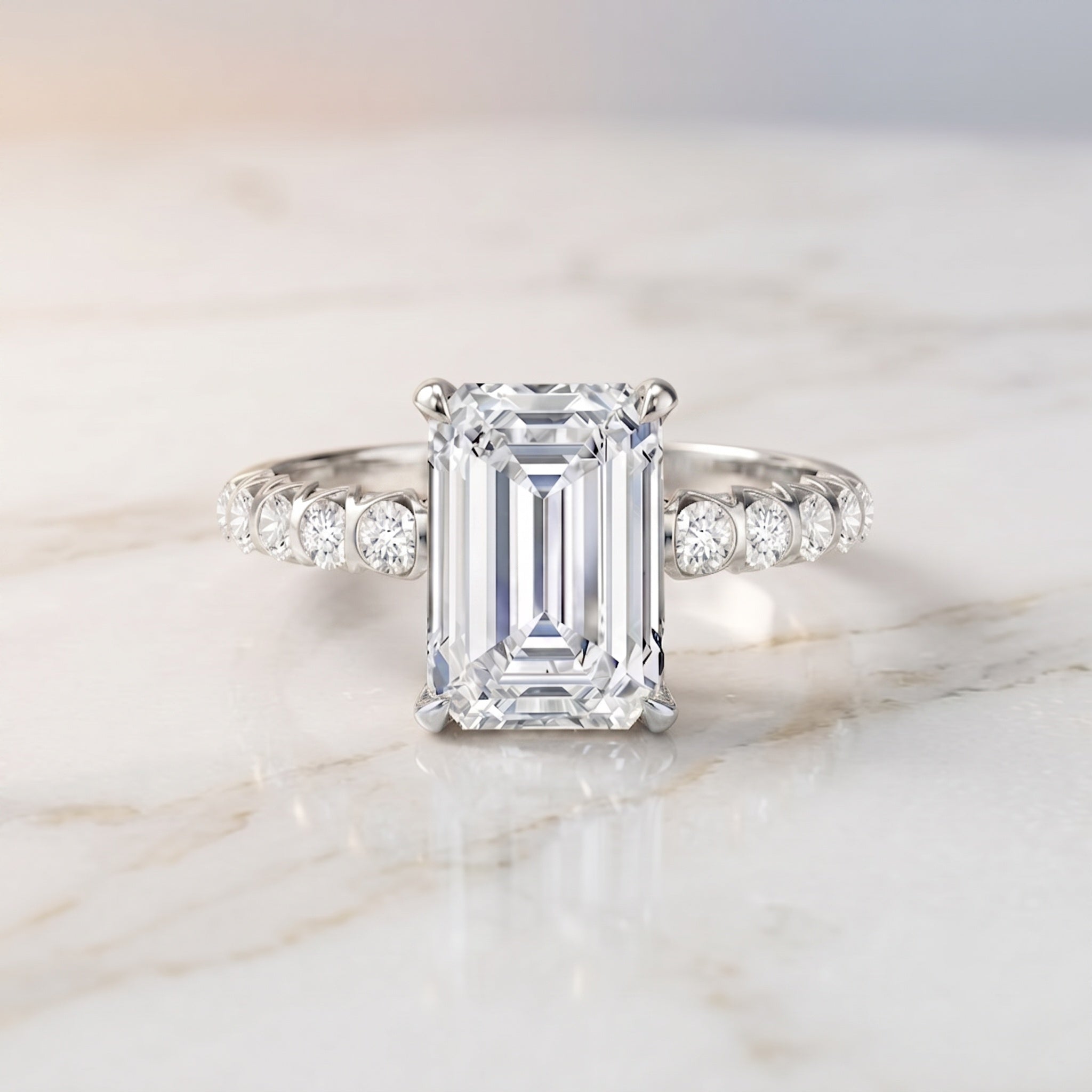 Lab Grown Diamond 4 Carat Emerald Cut Engagement Ring IGI Certified Lab - ( E-VS1 ) - Rosec Jewels