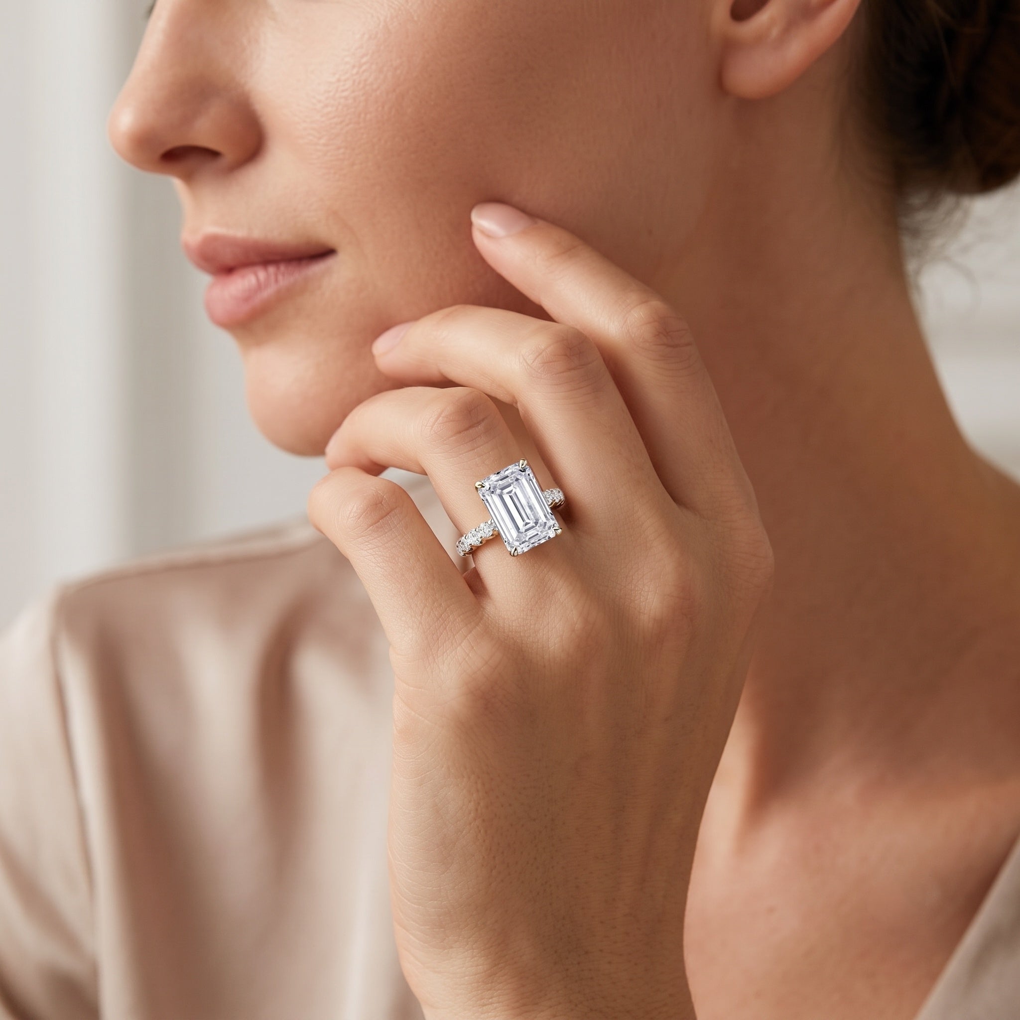 Huge 5 Carat Lab Grown Diamond Emerald Cut Engagement Ring IGI Certificate Lab - ( E-VS1 ) - Rosec Jewels