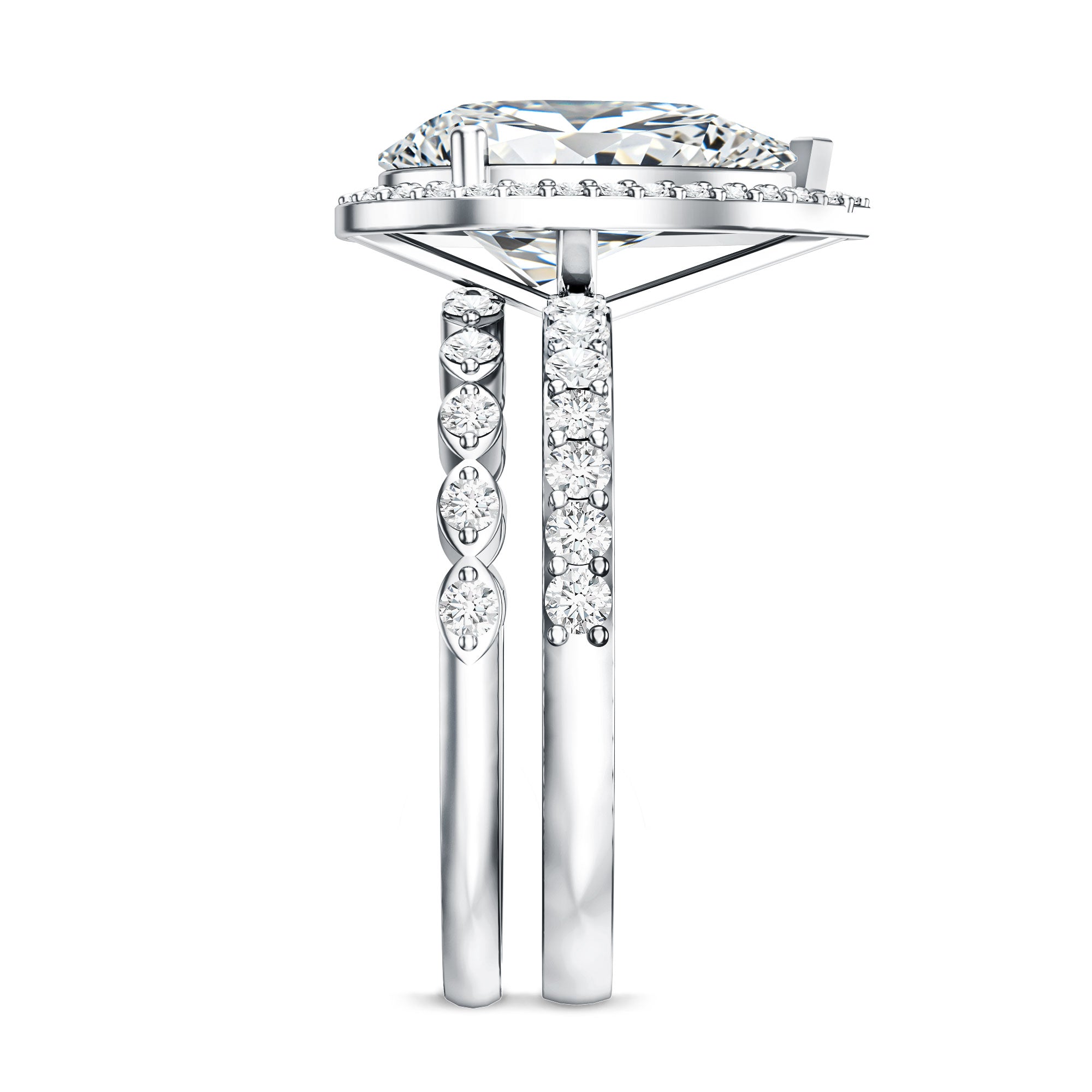 IGI Certified 3 Carat Lab Grown Diamond Teardrop Wedding Ring Set with Halo Lab - ( E-VS1 ) - Rosec Jewels
