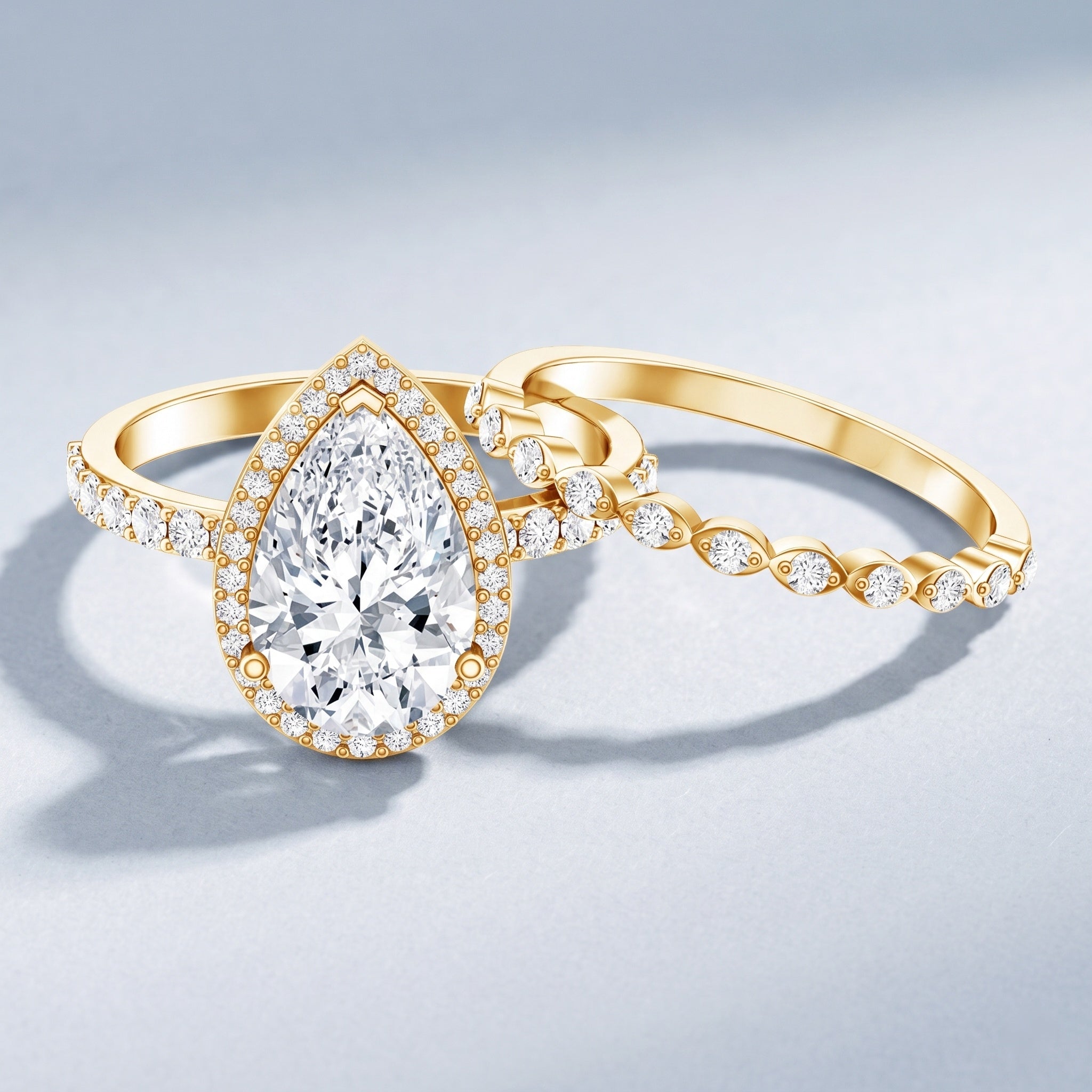 IGI Certified 3 Carat Lab Grown Diamond Teardrop Wedding Ring Set with Halo Lab - ( E-VS1 ) - Rosec Jewels