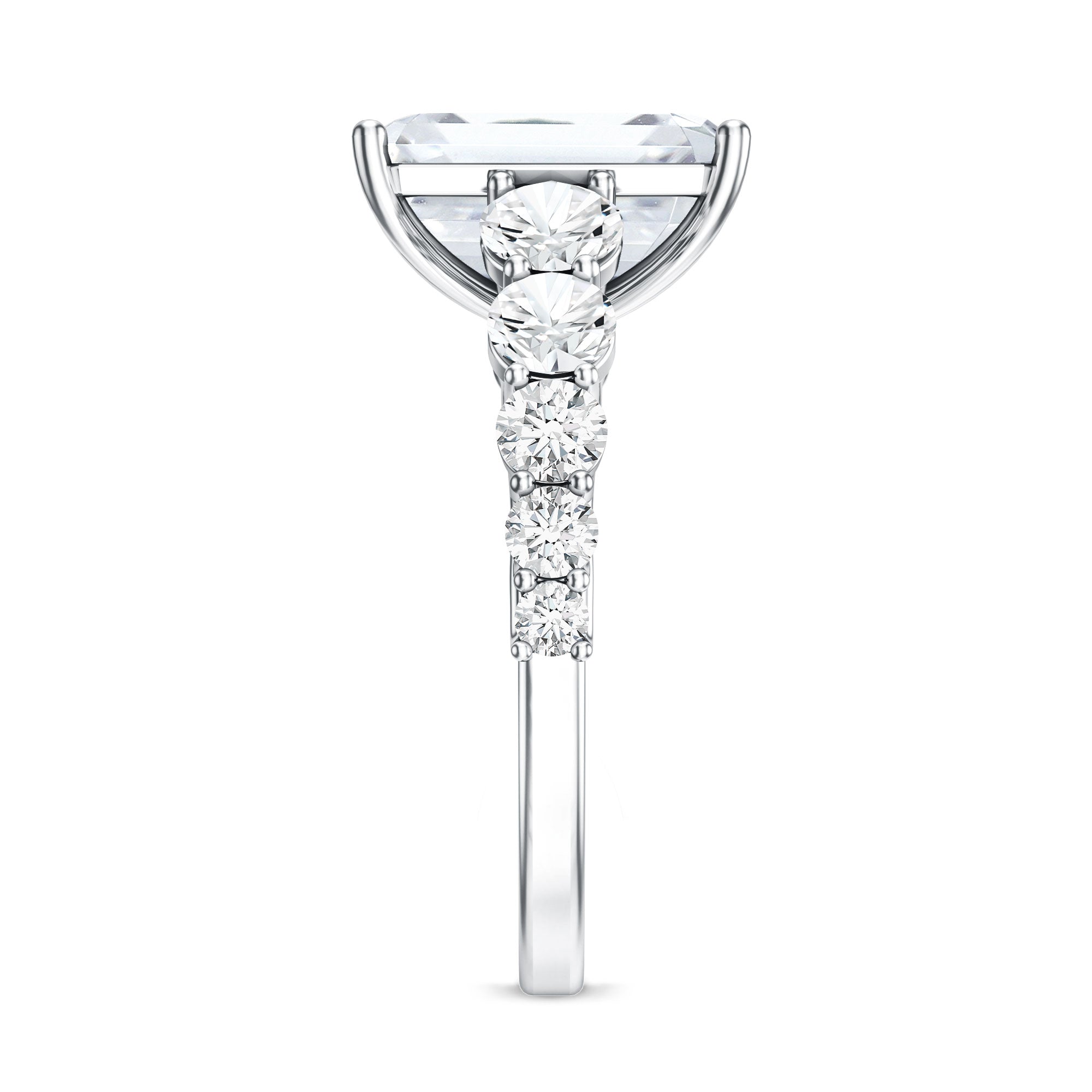 Emerald Cut 4 Carat Lab Grown Diamond Side Stone Engagement Ring with IGI Certificate Lab - ( E-VS1 ) - Rosec Jewels