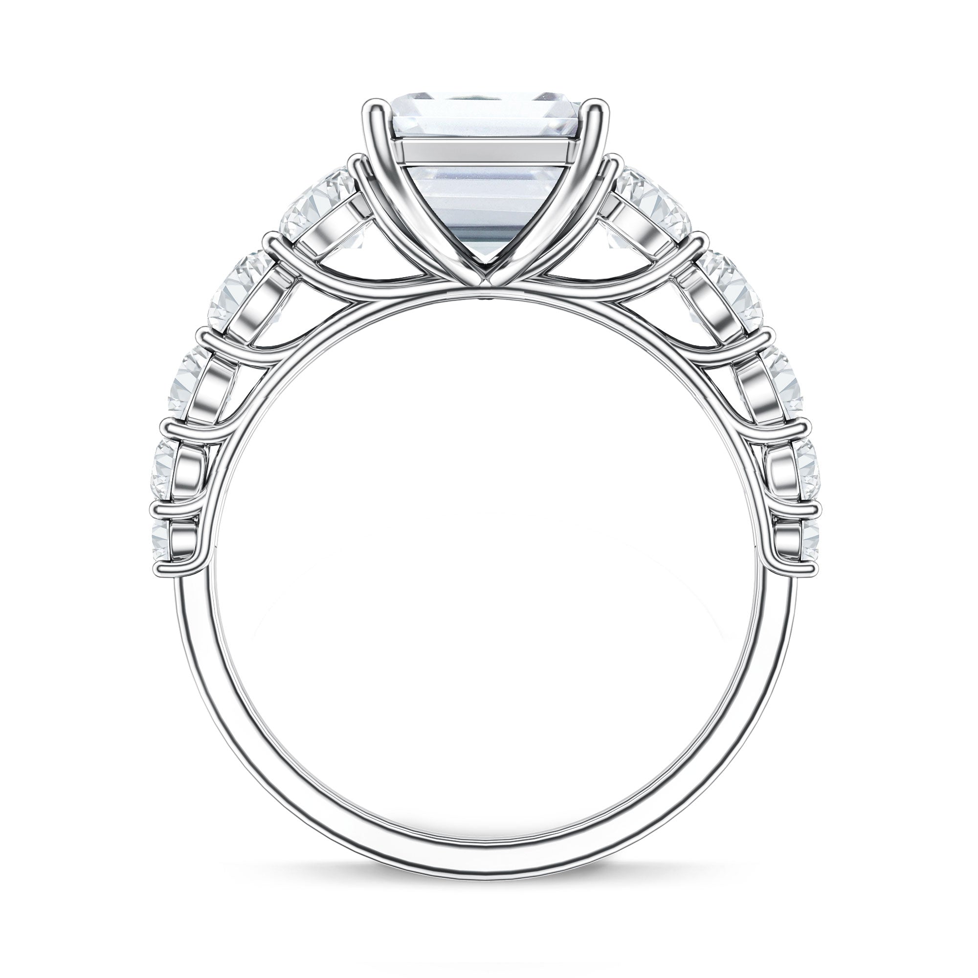 Emerald Cut 4 Carat Lab Grown Diamond Side Stone Engagement Ring with IGI Certificate Lab - ( E-VS1 ) - Rosec Jewels