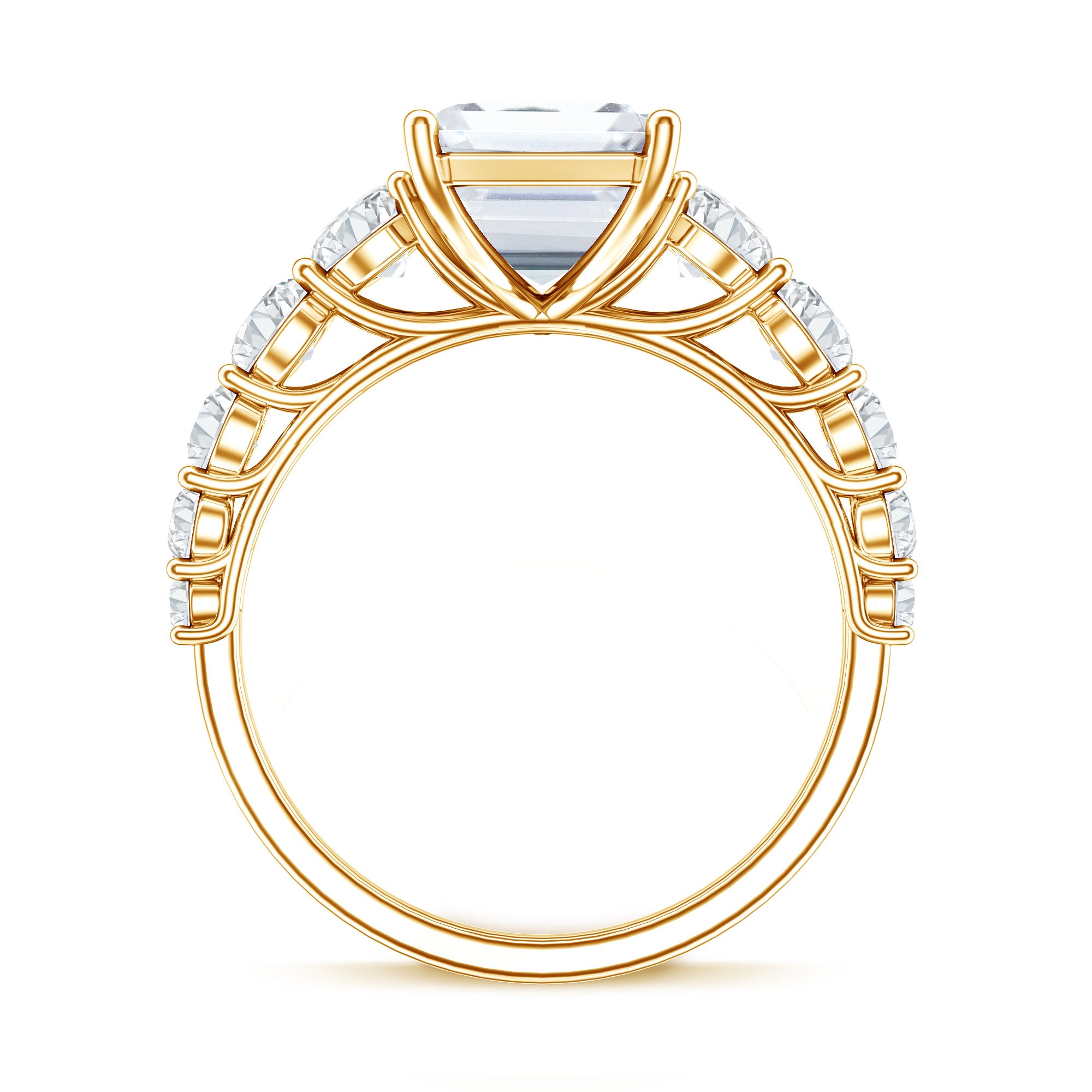 Emerald Cut 4 Carat Lab Grown Diamond Side Stone Engagement Ring with IGI Certificate Lab - ( E-VS1 ) - Rosec Jewels