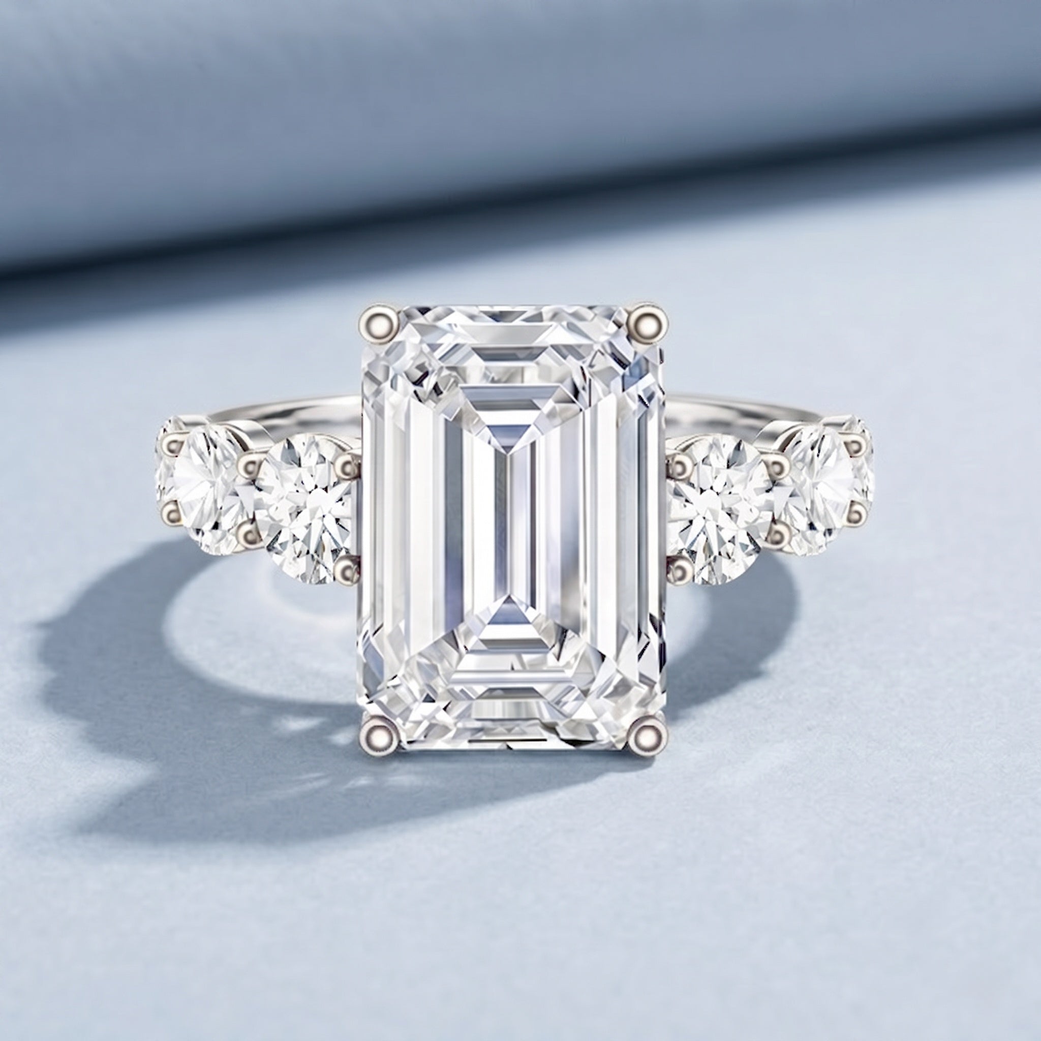 IGI Certified 5 Carat Big Lab Grown Diamond Emerald Cut Engagement Ring with Side Stones Lab - ( E-VS1 ) - Rosec Jewels