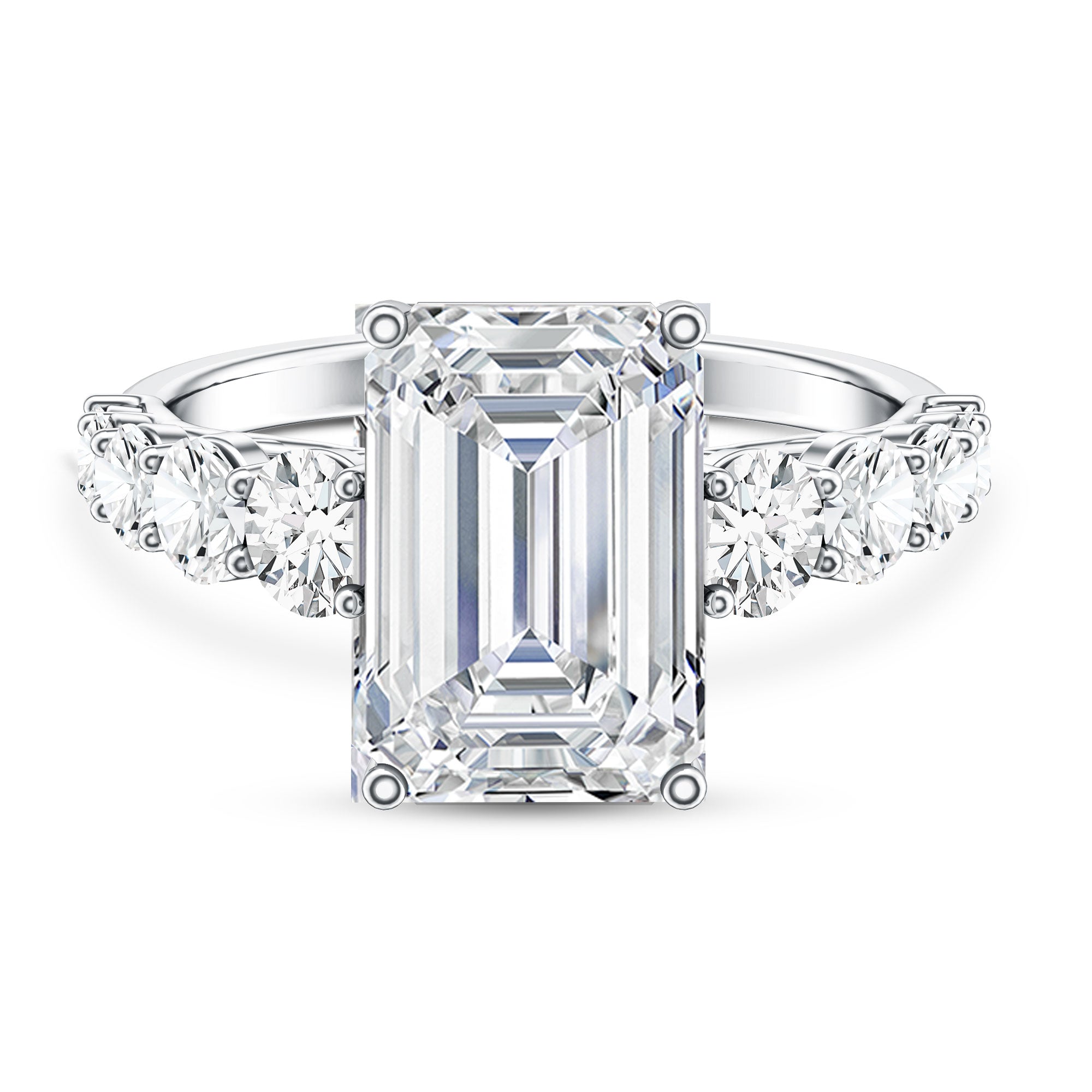 IGI Certified 5 Carat Big Lab Grown Diamond Emerald Cut Engagement Ring with Side Stones Lab - ( E-VS1 ) - Rosec Jewels