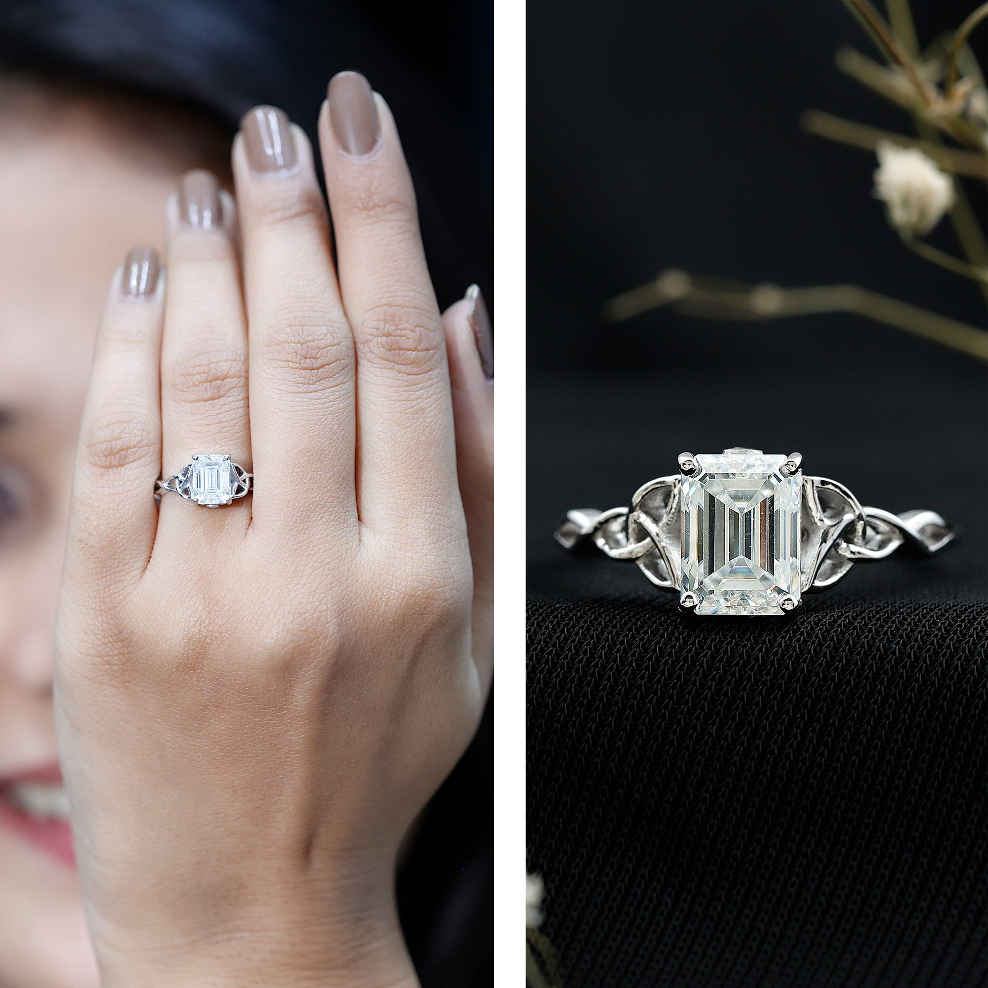 Rosec Jewels-2 Carat Emerald Cut Lab Grown Diamond Celtic Engagement Ring with IGI Certificate