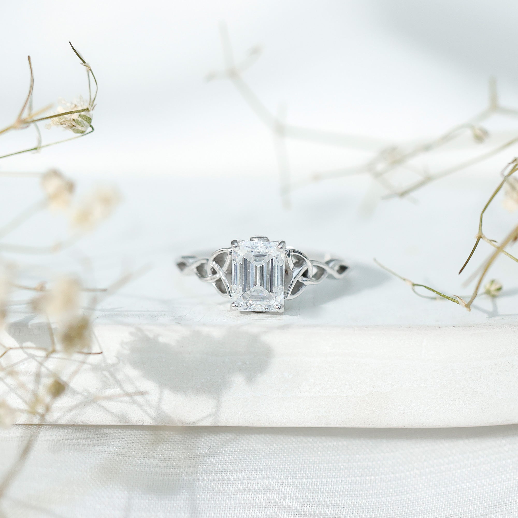 Rosec Jewels-2 Carat Emerald Cut Lab Grown Diamond Celtic Engagement Ring with IGI Certificate