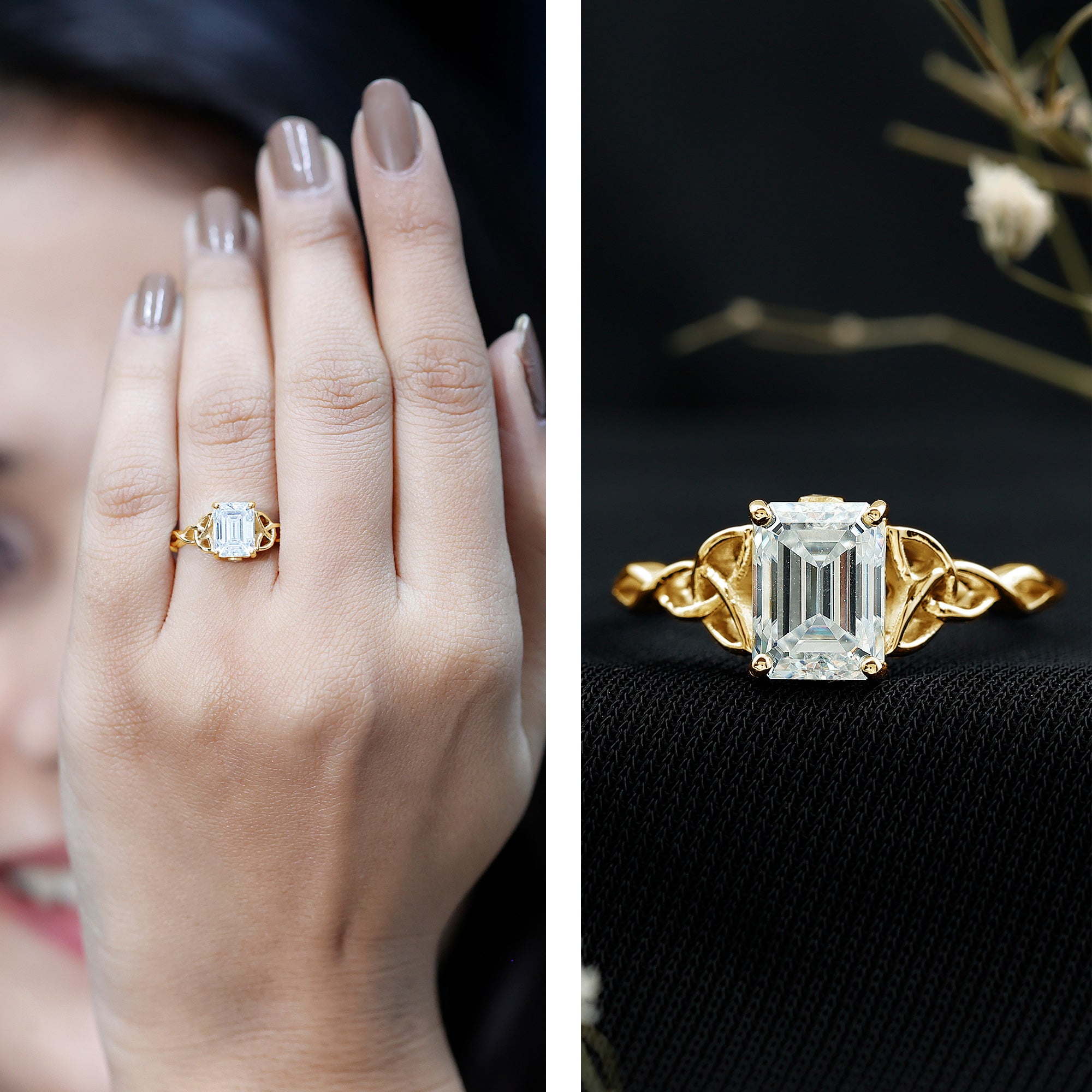 Rosec Jewels-2 Carat Emerald Cut Lab Grown Diamond Celtic Engagement Ring with IGI Certificate