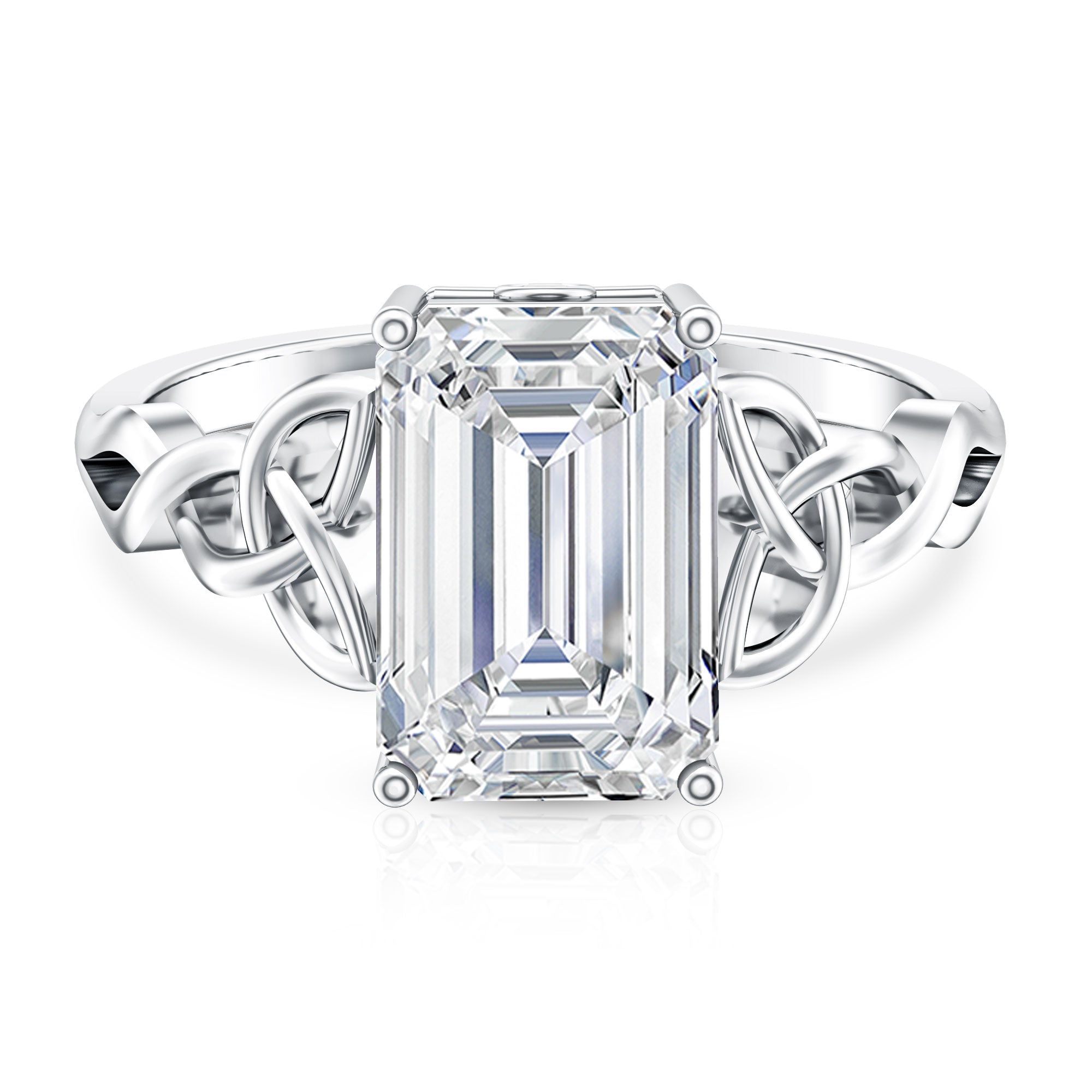 IGI Certified 4 Carat Emerald Cut Lab Grown Diamond Engagement Ring with Celtic Knot Lab - ( E-VS1 ) - Rosec Jewels