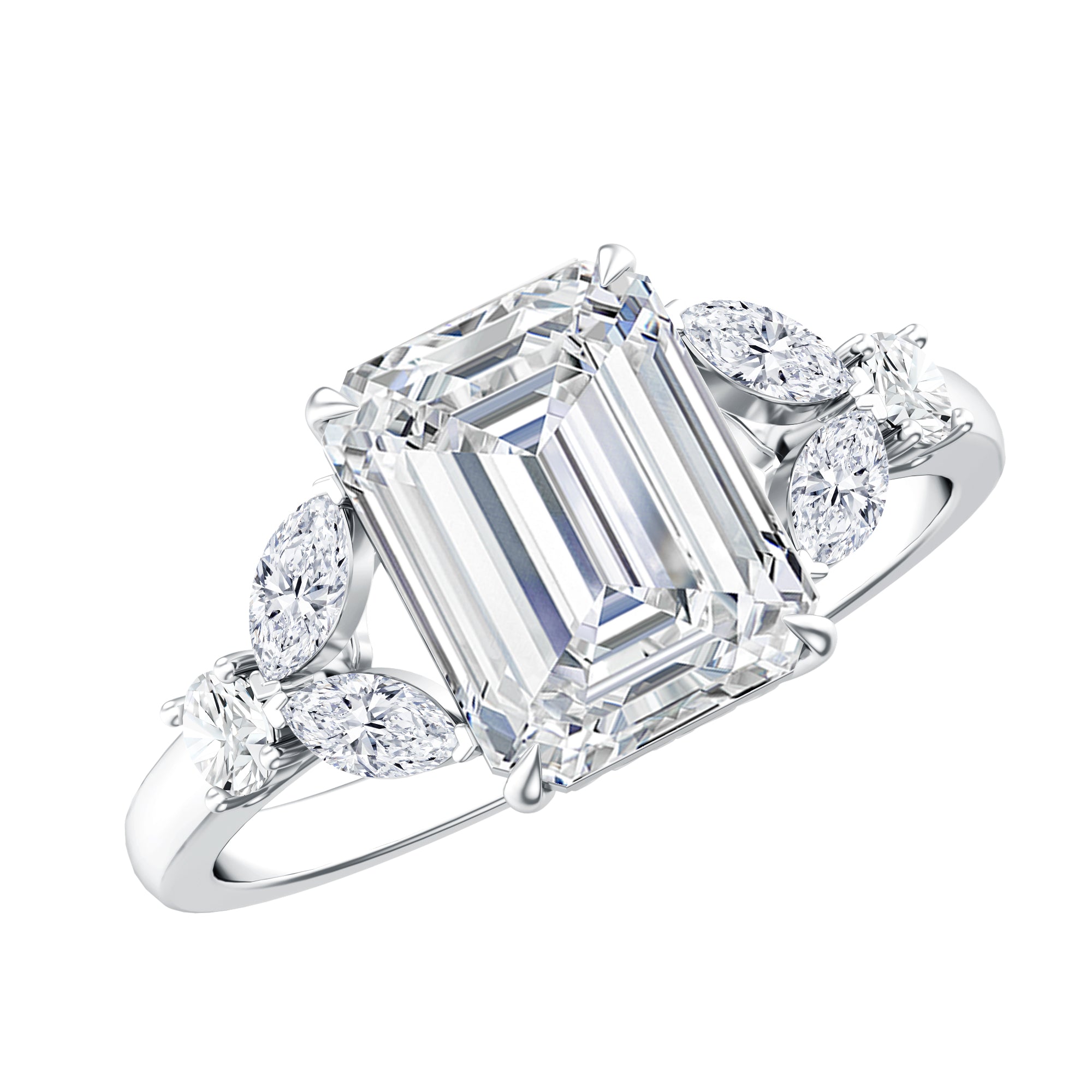 IGI Certified Emerald Cut Lab Grown Diamond Split Shank Engagement Ring 2 Carat Lab - ( E-VS1 ) - Rosec Jewels
