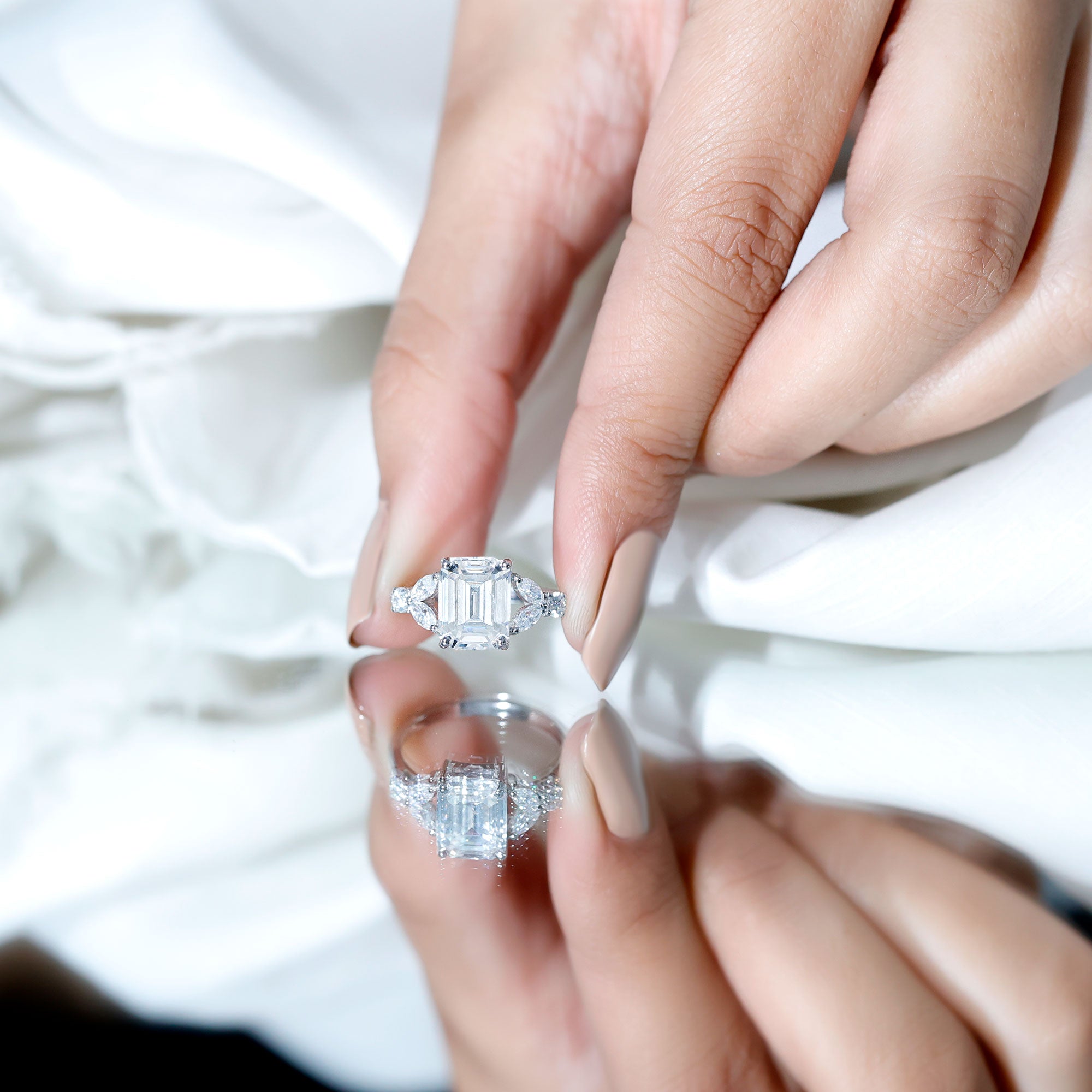 IGI Certified Emerald Cut Lab Grown Diamond Split Shank Engagement Ring 2 Carat Lab - ( E-VS1 ) - Rosec Jewels