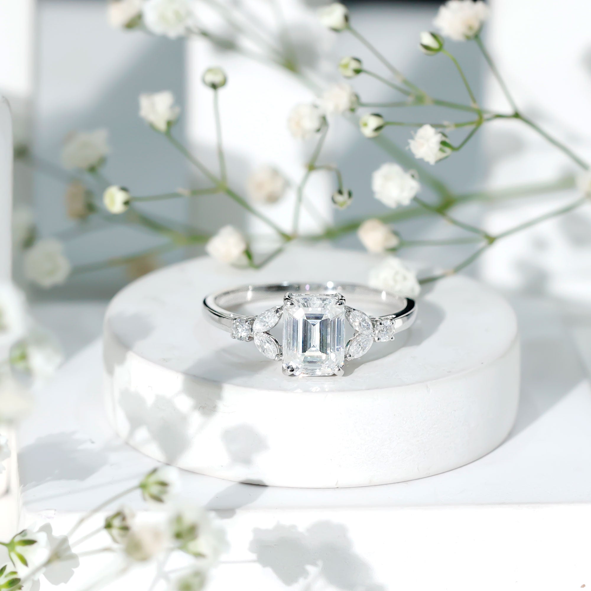IGI Certified Emerald Cut Lab Grown Diamond Split Shank Engagement Ring 2 Carat Lab - ( E-VS1 ) - Rosec Jewels