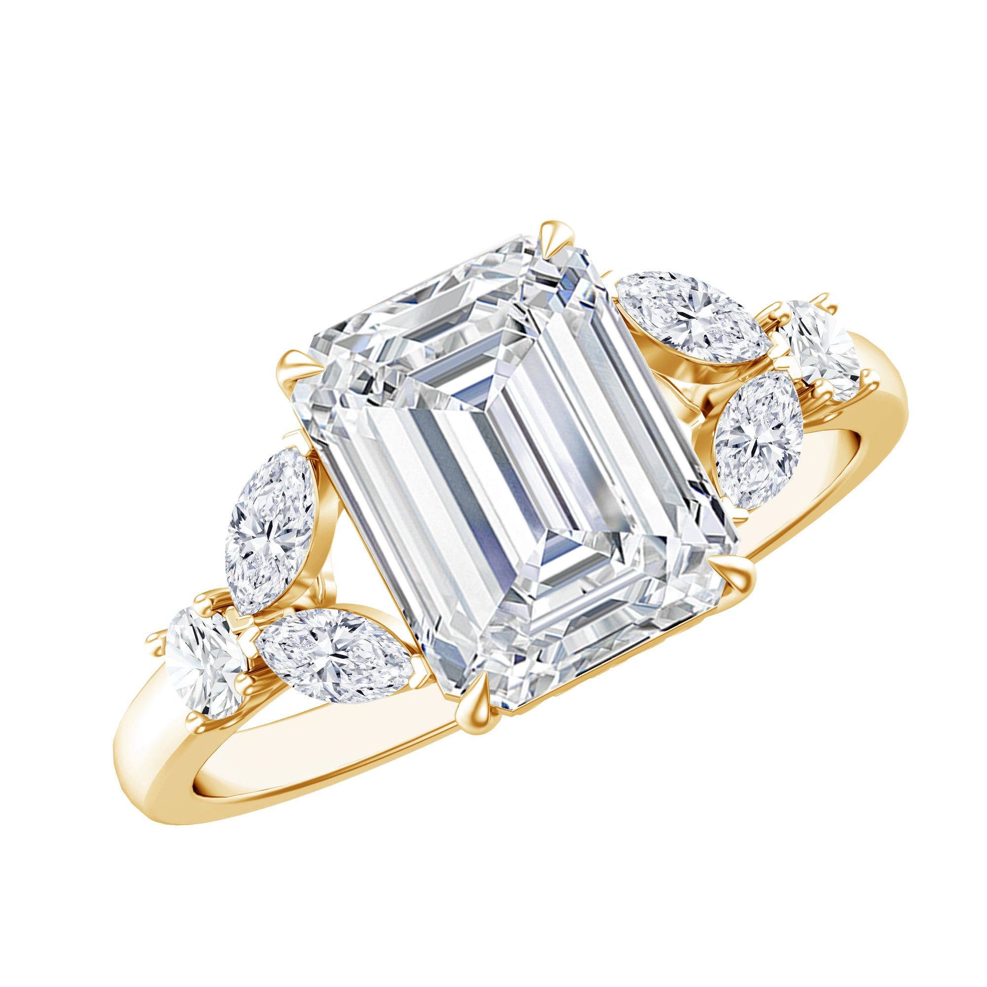 IGI Certified Emerald Cut Lab Grown Diamond Split Shank Engagement Ring 2 Carat Lab - ( E-VS1 ) - Rosec Jewels