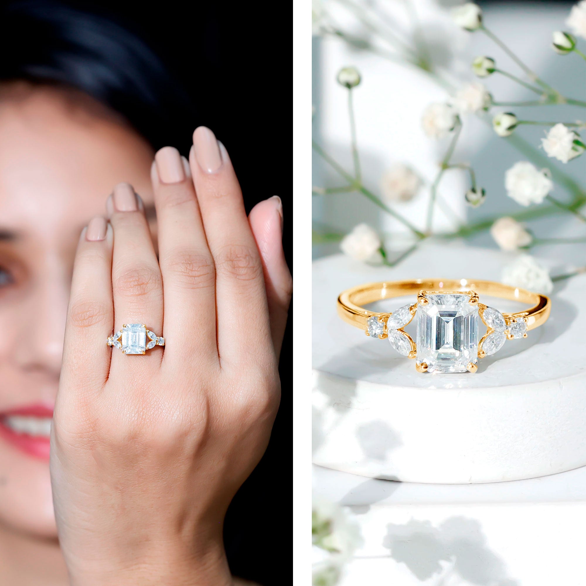 IGI Certified Emerald Cut Lab Grown Diamond Split Shank Engagement Ring 2 Carat Lab - ( E-VS1 ) - Rosec Jewels