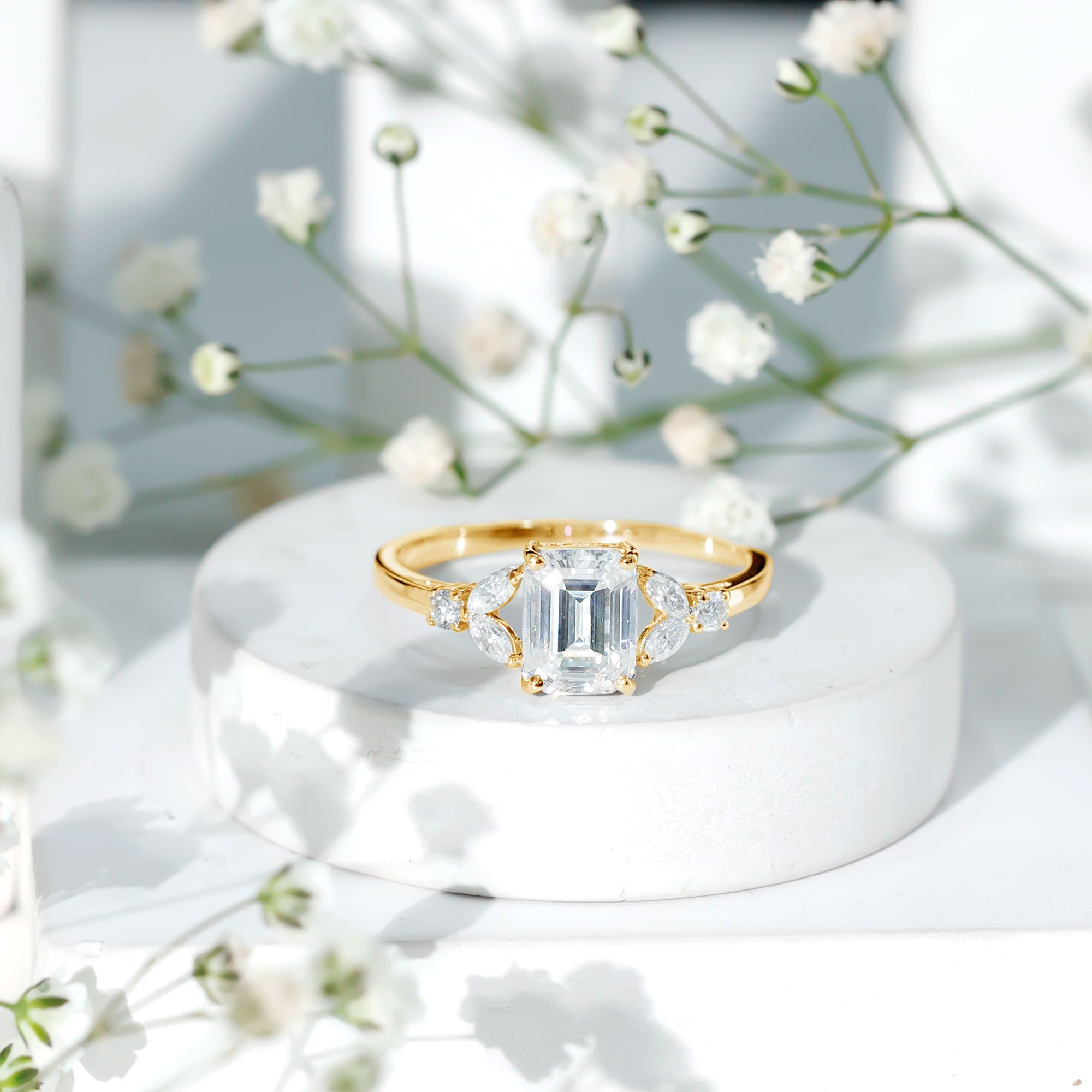 IGI Certified Emerald Cut Lab Grown Diamond Split Shank Engagement Ring 2 Carat Lab - ( E-VS1 ) - Rosec Jewels